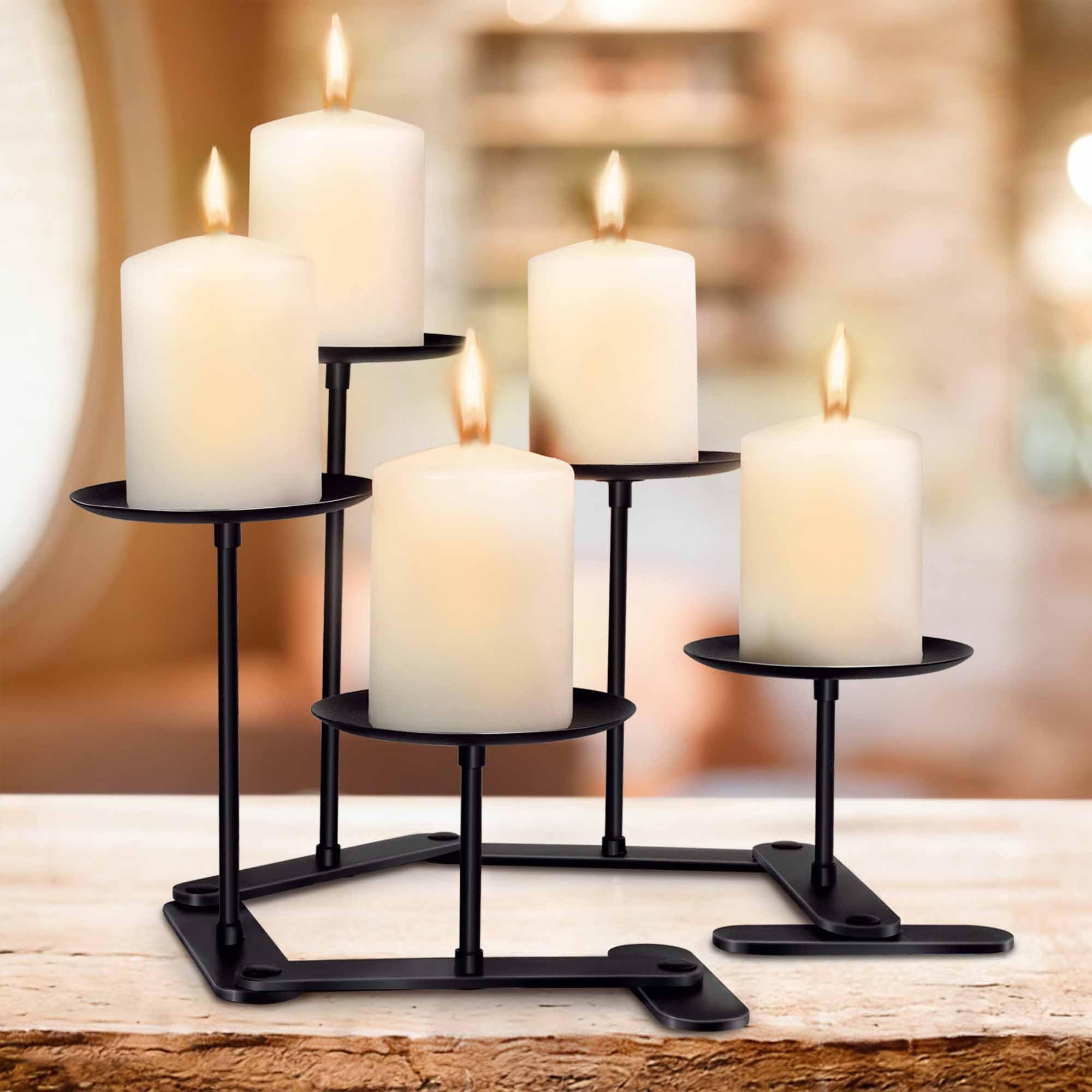 Fireplace Candelabra Candle Holder: Fireplace Candle Holders with 5 Wax Pillar Plates - Adjustable Candelabra Table Centerpiece Decor - Metal Candle Holder Stand for Christmas Decor/Floor Fire Place