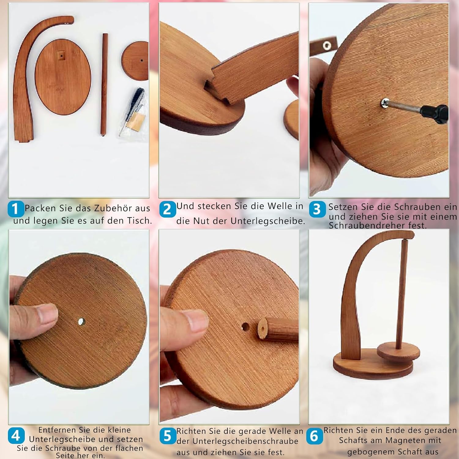 Avvolgitore Lana In Legno Magnetico – Base Girevole, Con Bobina, Tagliafili E 4 Inserti Antiscivolo, Per Uncinetto E Maglia, Colore Retrò