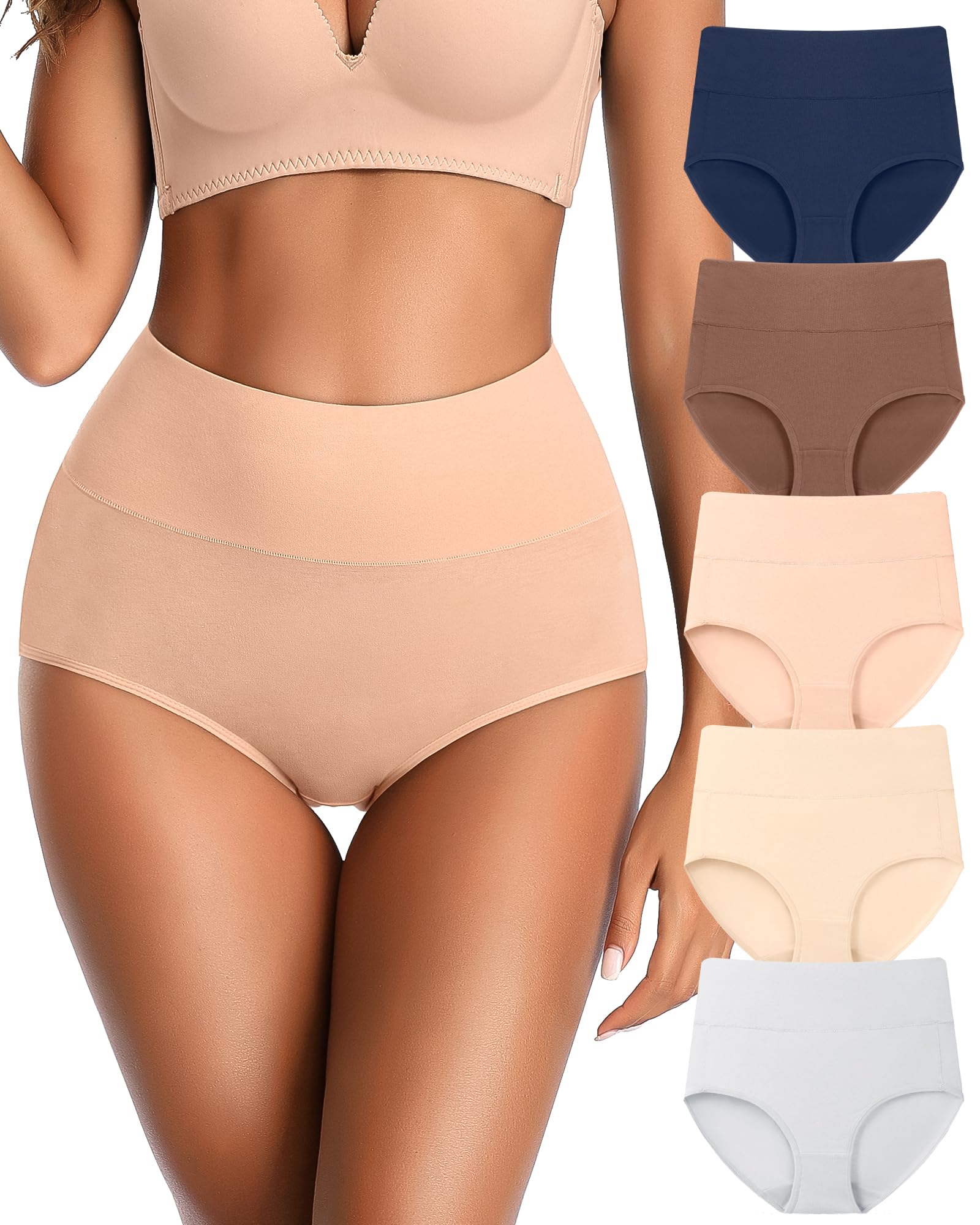 Damen-Unterhosen mit hoher Taille, Baumwolle, nach der Geburt, weich, Stretch, volle Abdeckung, atmungsaktiv, 5 Stück