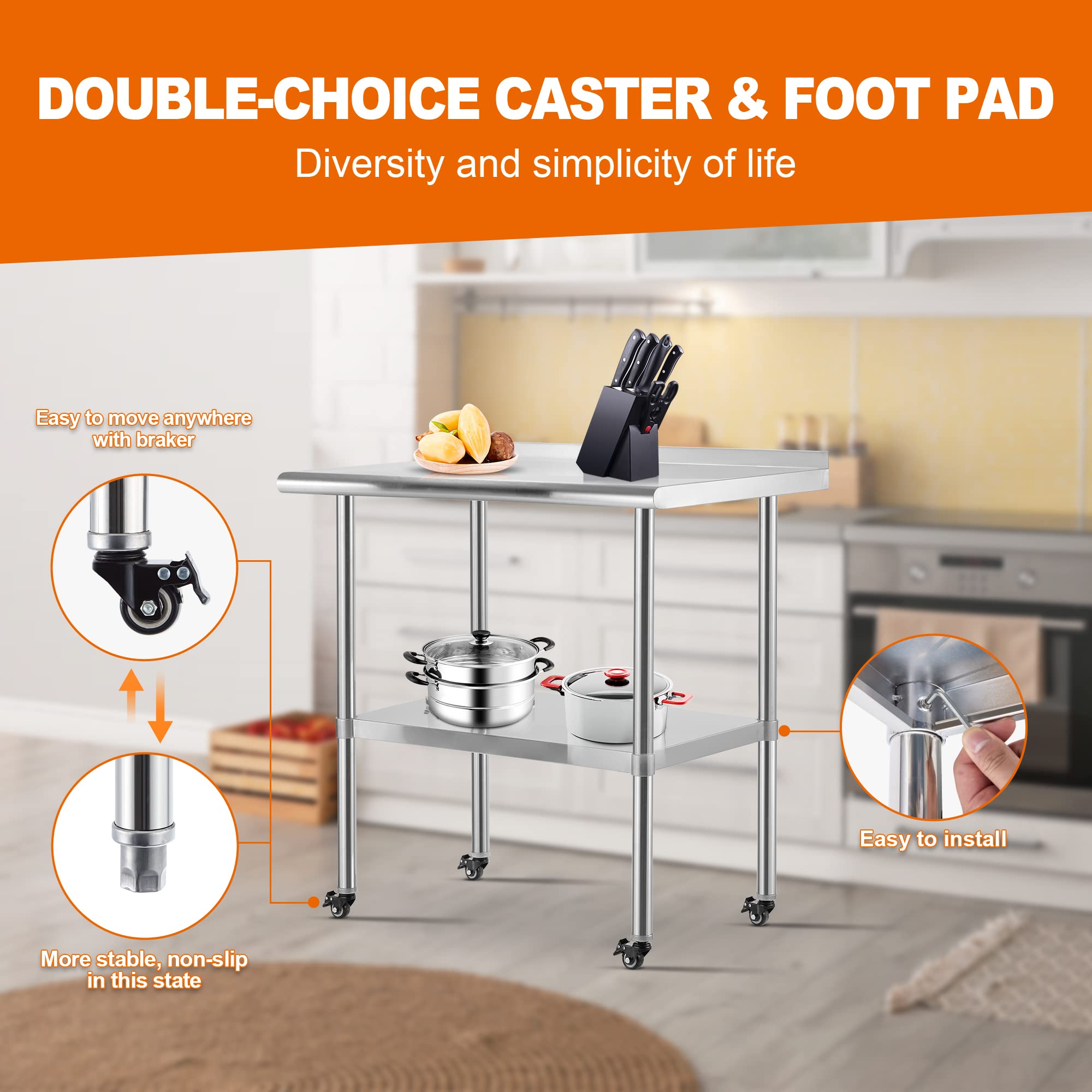 ステンレス製作業テーブル（バックスプラッシュ付き） Amazon.co.jp: GRIDMANN ステンレススチール キッチン準備