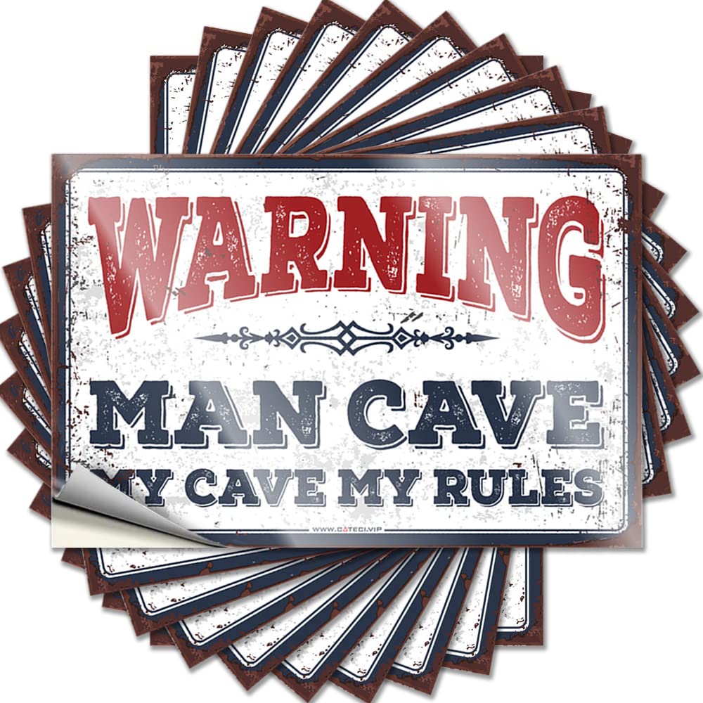 Funny Desk Decor, Stickers Thankful Wall Warning Man Cave My Cave,My Rules | Winter Waterproof Vinyl Stickers(12X18CM)