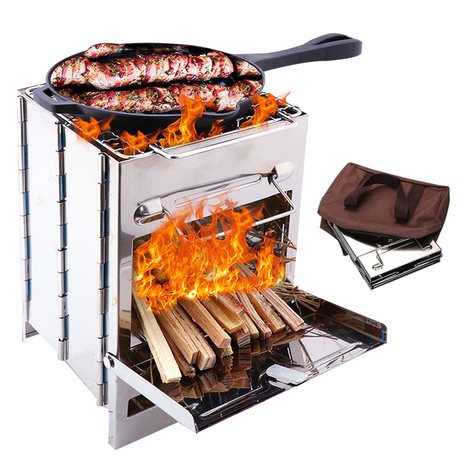 Beauenty Camping Barbecue Rack, Folding Campfire, Compact 304 Premium Stainless Steel Outside Picnic Portable Camping Grill Stove with Carrying Bag(c2)