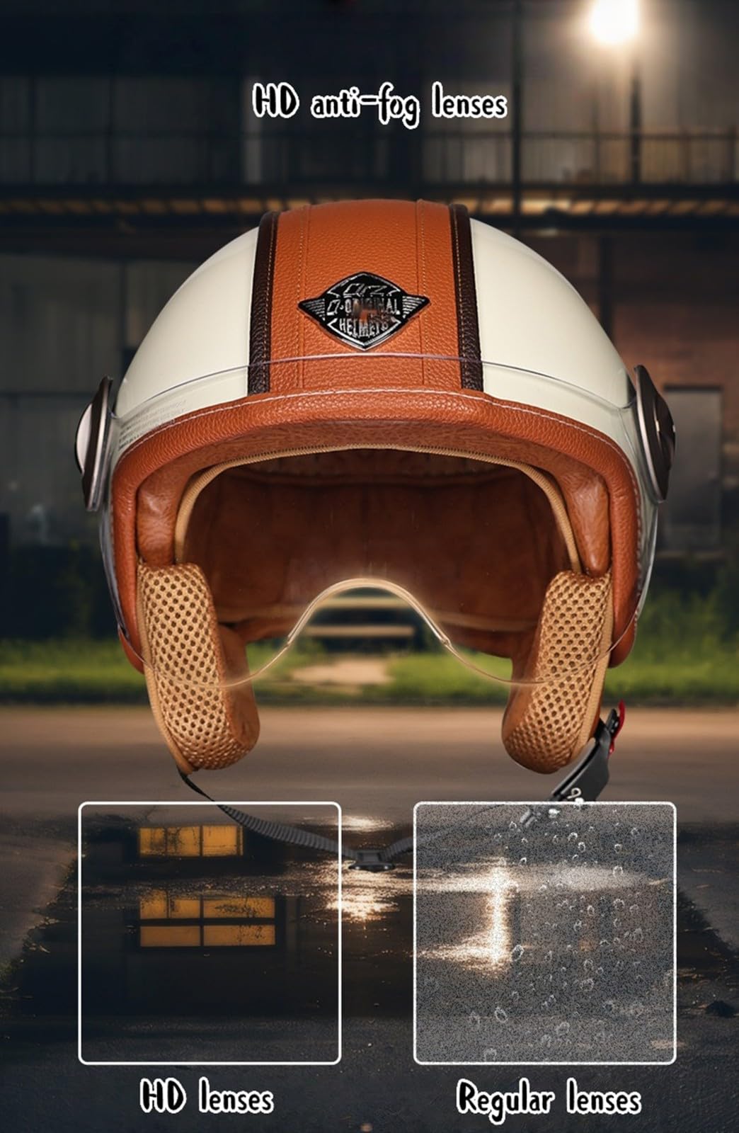 Casco De Motocicleta Vintage Abierto 3/4 con Gafas, Forro Cómodo, Orejeras Y Certificación ECE para Adultos, Hombres Y Mujeres.