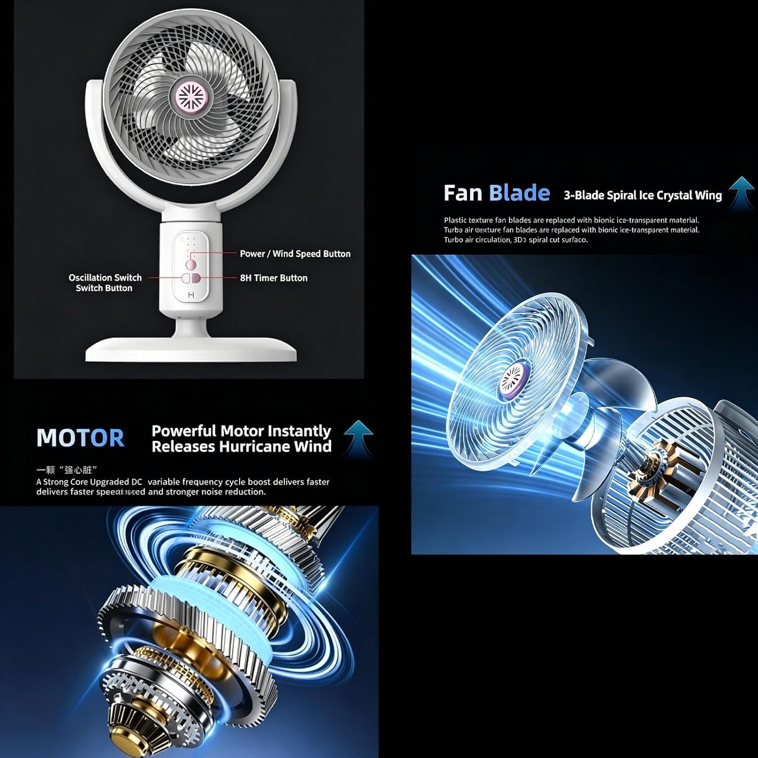 Ventilador de pie para dormitorio, 3 velocidades, USB, circulador de aire para toda la habitación con oscilación de 90° y altura ajustable, ventilador de pedestal silencioso para el hogar, oficina