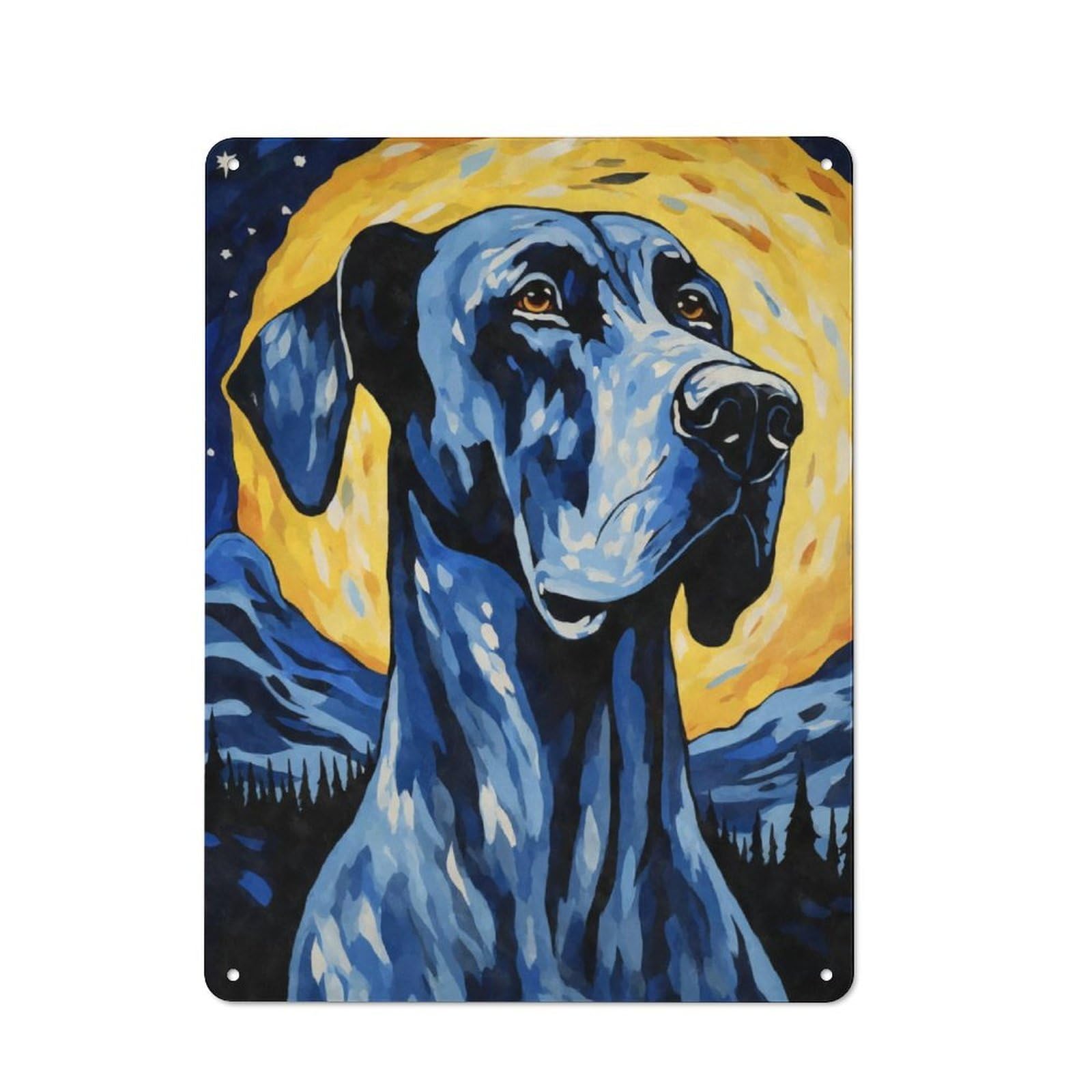 Junmoney Great Dane Starry Night Tin Wall Plaque 40X30cm With For Dining Room Or Kitchen, For Vintage Wall Decor Fans, For Themed Room Decoration