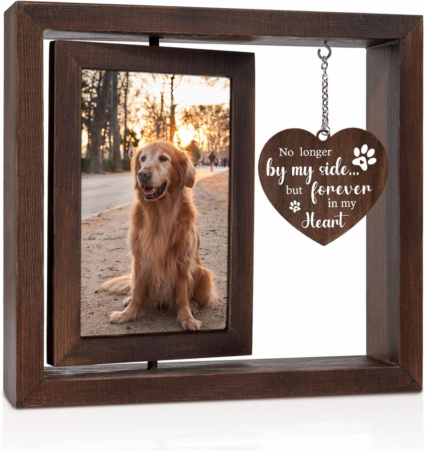 Jigfoxy Dog Memorial Gifts for Loss of Dog - Rotating Wooden Picture Frame for 4x6 Photo - Loss of Dog Sympathy Gift - Cat Pet Bereavement Remembrance Picture Frame