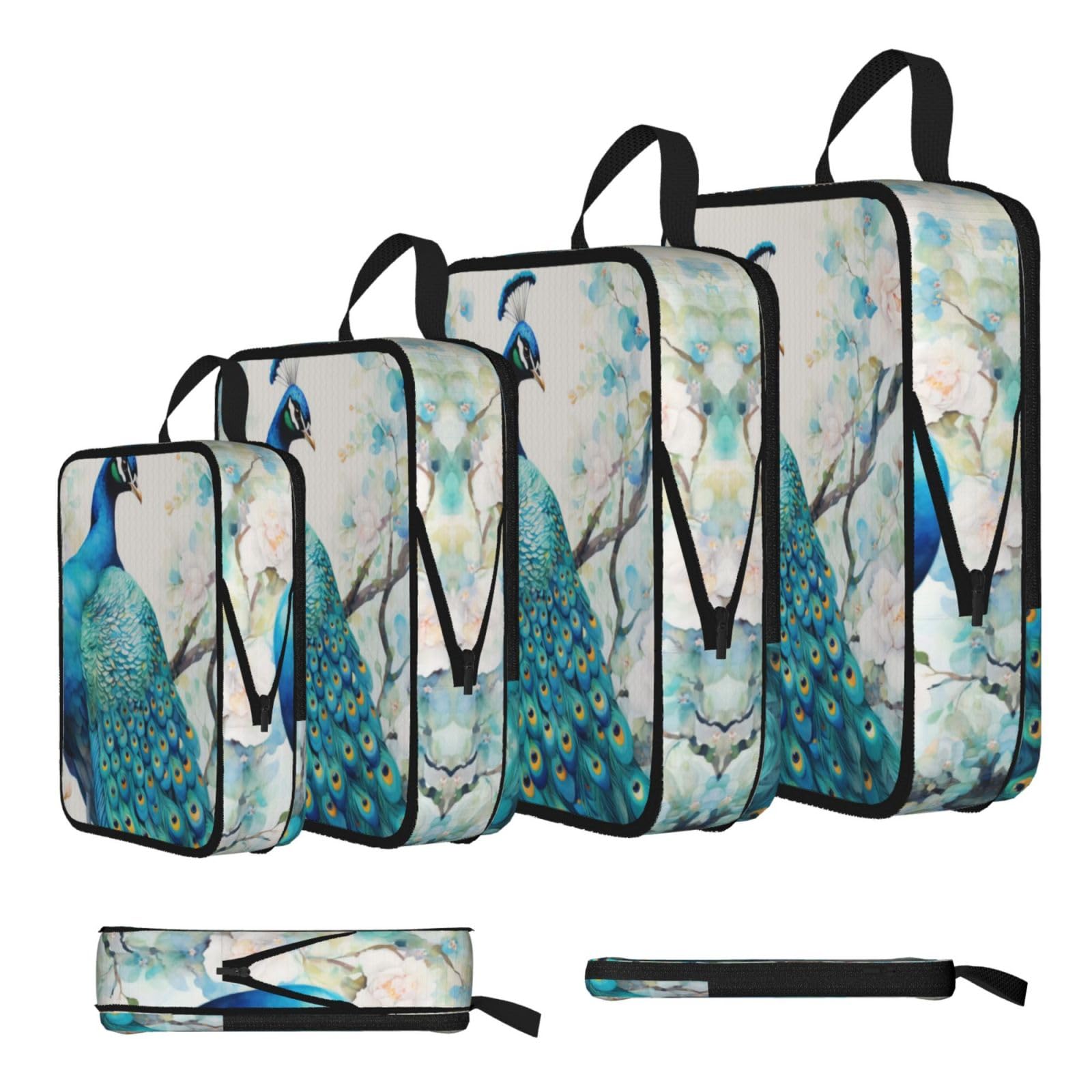 Sxzvvbn Black Blue Peacock Habitat Compression Packing Cubes 4 Piece Set