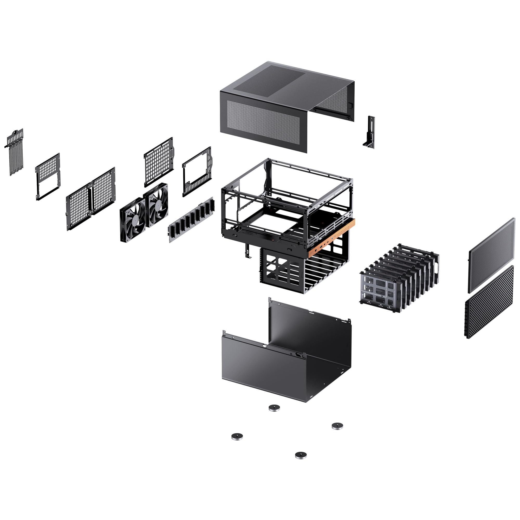Jonsbo N6 NAS-Gehäuse, Cube-Gehäuse, mATX, Stahl/Mesh - schwarz