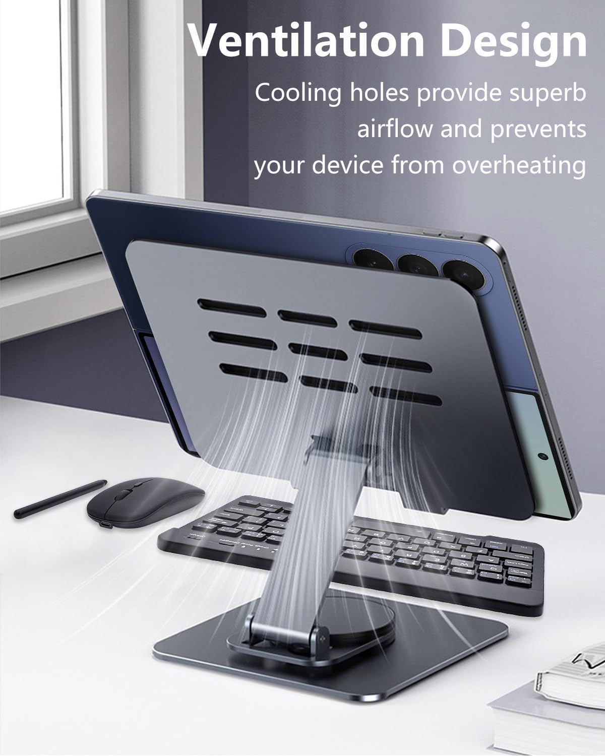 for Samsung Galaxy Z Fold 7 6 5 4 All Fold Smartphones Bluetooth Keyboard Stand Mouse & Pen Set, Portable Travel Wireless Keyboard Adjustable Foldable Aluminum Alloy Desk Holder for 4.7"-8.5" Tablets