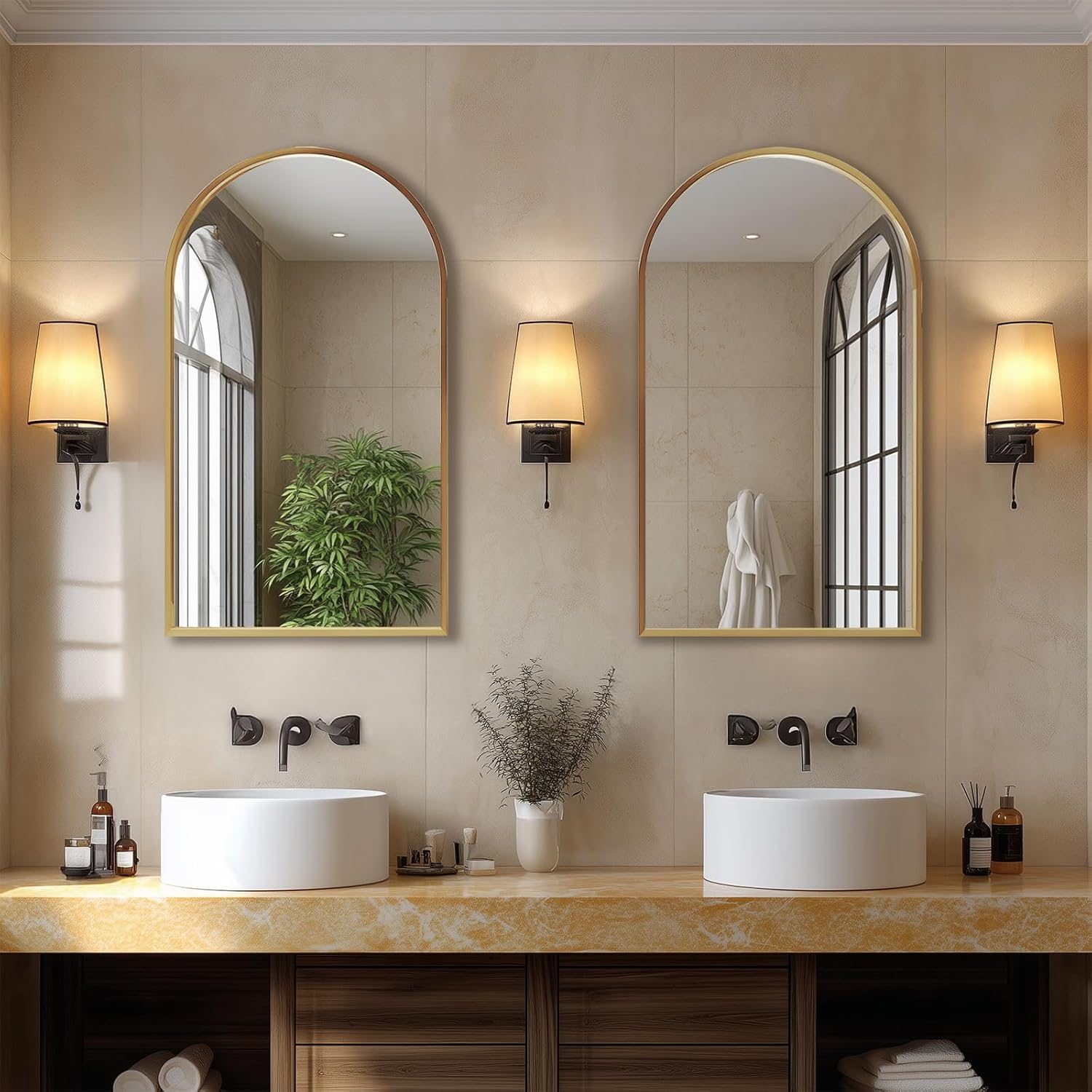 Bathroom Mirrors for Over Sink, 20"x30" Arched Mirror for Wall, Metal Black Framed Mirrors Modern Vanity Mirror for Bathroom Living Room, Bedroom and Entryway, Gold