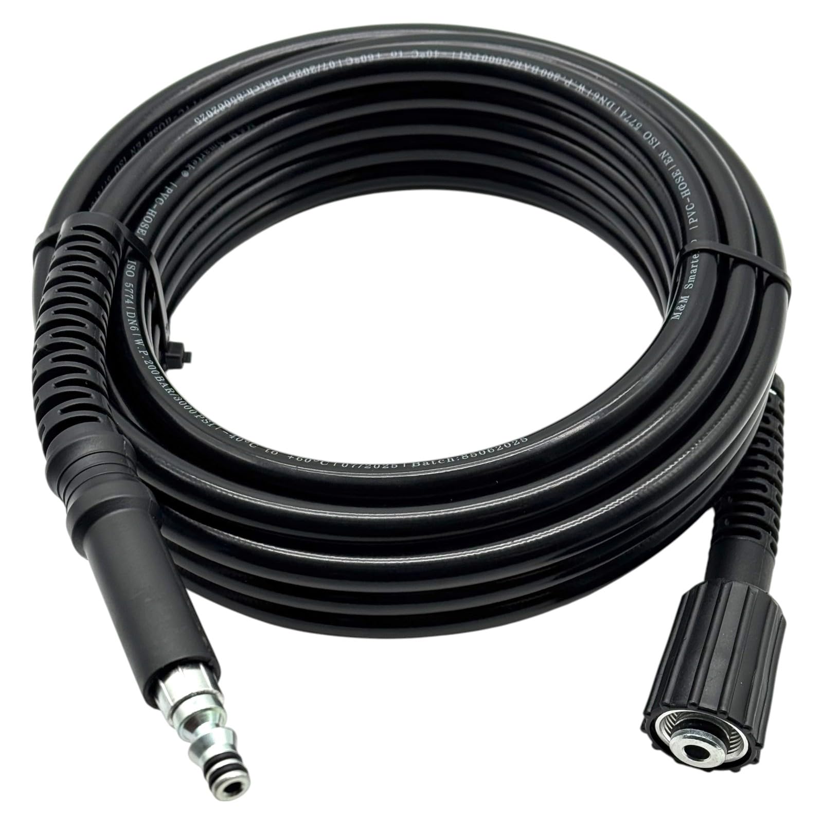 M&M Smartek Tuyau de nettoyeur haute pression M22 x 1,5 mm avec mamelon de 15 mm, 160 bar – Raccord manuel facile, protection anti-torsion, pour Parkside et plus (3 m)