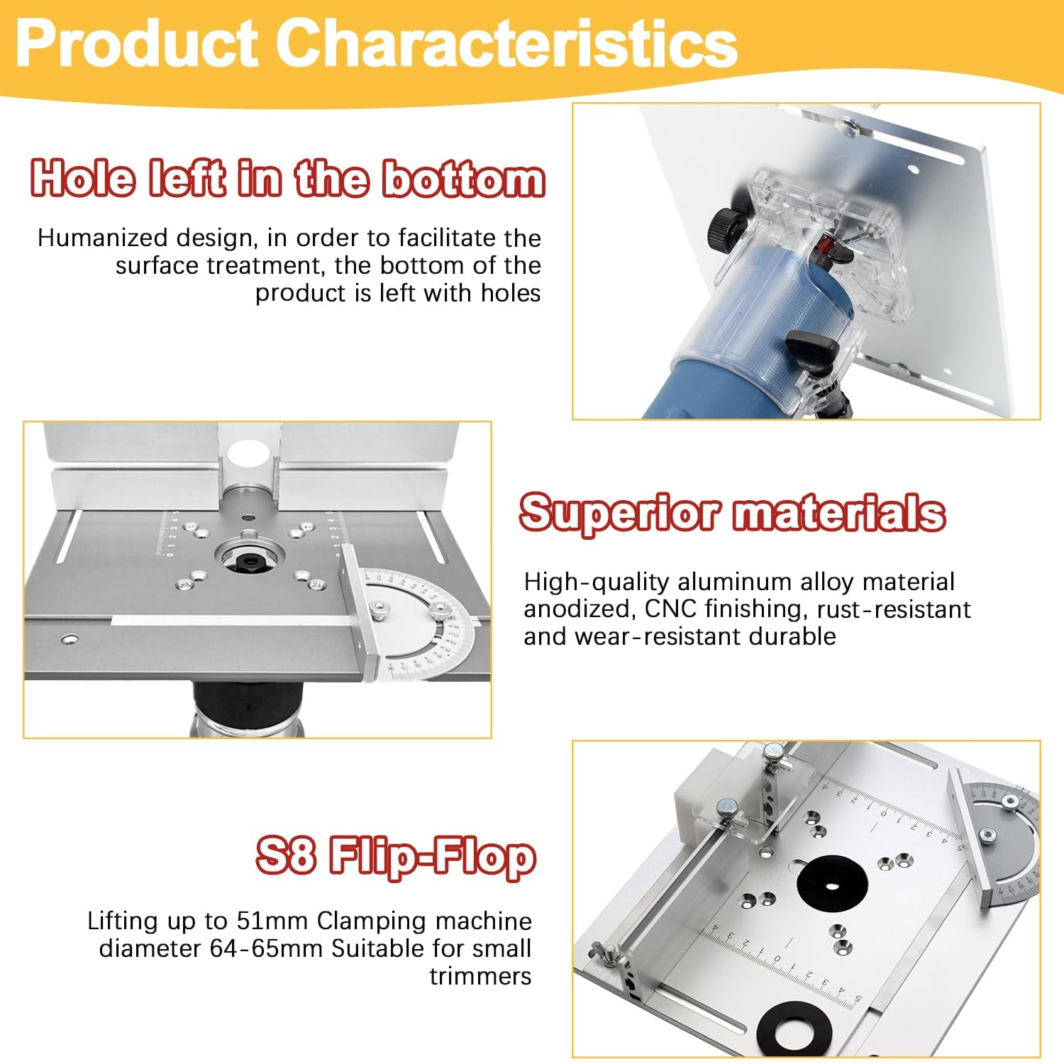 Frästisch für Oberfräse Einlegeplatte Set, OberfräSentisch und Tischfräsmaschine, Router Table, Planfräsvorrichtung, Maximum Lift 51mm, TischfräSe zum Nuten Zapfenschneiden BesäUmen und Anfasen