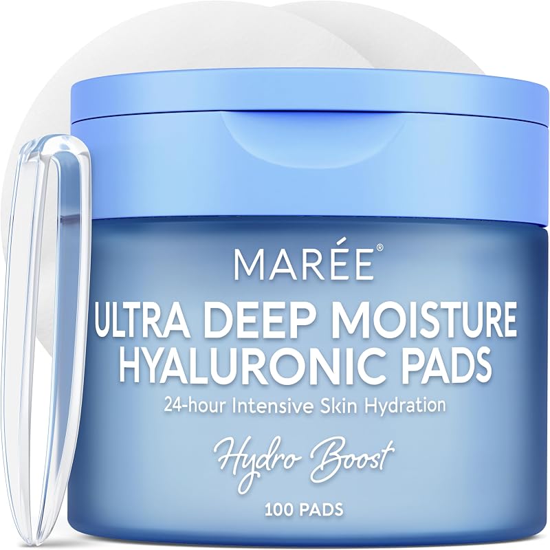 MAREE Hyaluronic Acid Toner Pads - Hydrating Face Wipes for Women Cleansing - Zero Pore Toning Brightening Exfoliating Face Pads - Pore Reducer Facial Peels - Acne Treatment Device