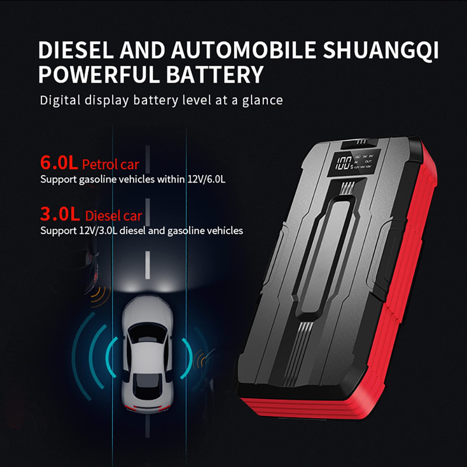 FAXIOAWA Avviatore di Emergenza per Auto Portatile da 12 Volt, Batteria Esterna Power Bank Batteria per Auto da 600 A per autoveicoli, Camion, motociclette, SUV