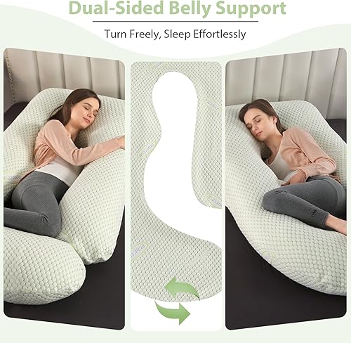 Miniatura 4 de BATTOP Almohadas de embarazo para dormir, almohada de maternidad de cuerpo completo con funda transpirable refrescante, almohada de embarazo en