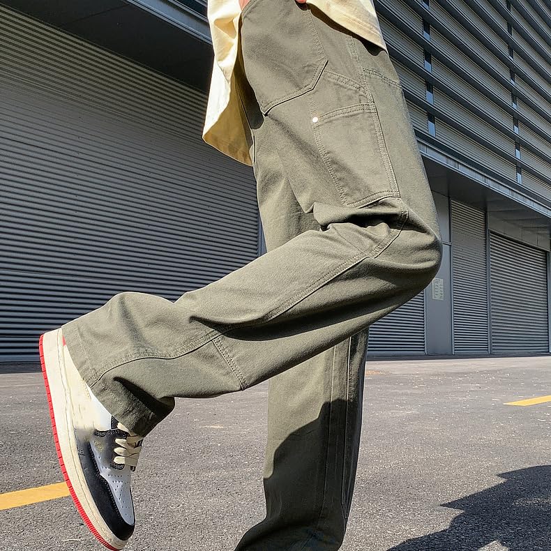 Men's Loose Fit Splicing Cargo Pant Straight Leg Casual Trousers with Multi Pockets4