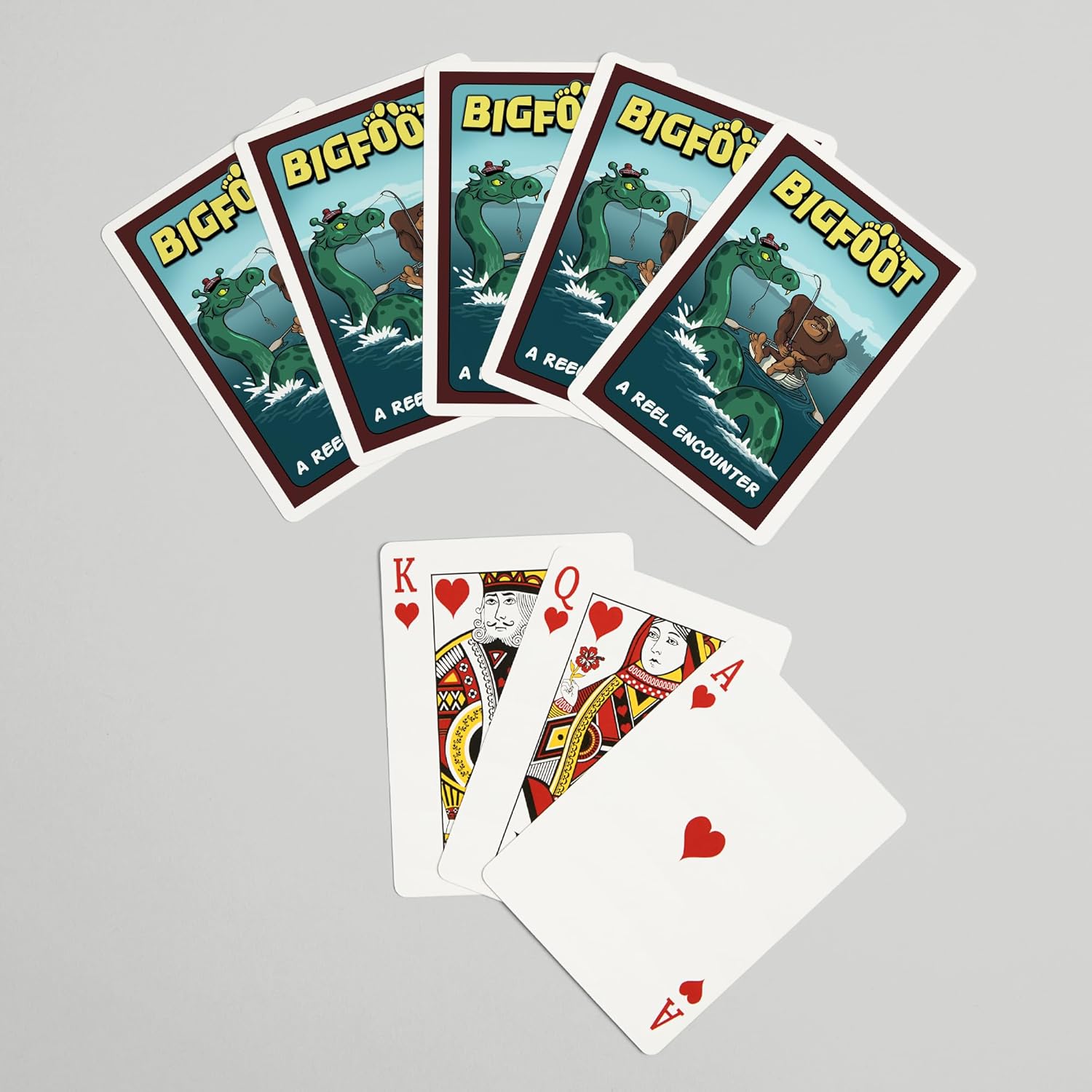 Lantern Press Bigfoot Catches Loch Ness Monster, 52 Playing Cards for Adults, Poker Size Card Deck