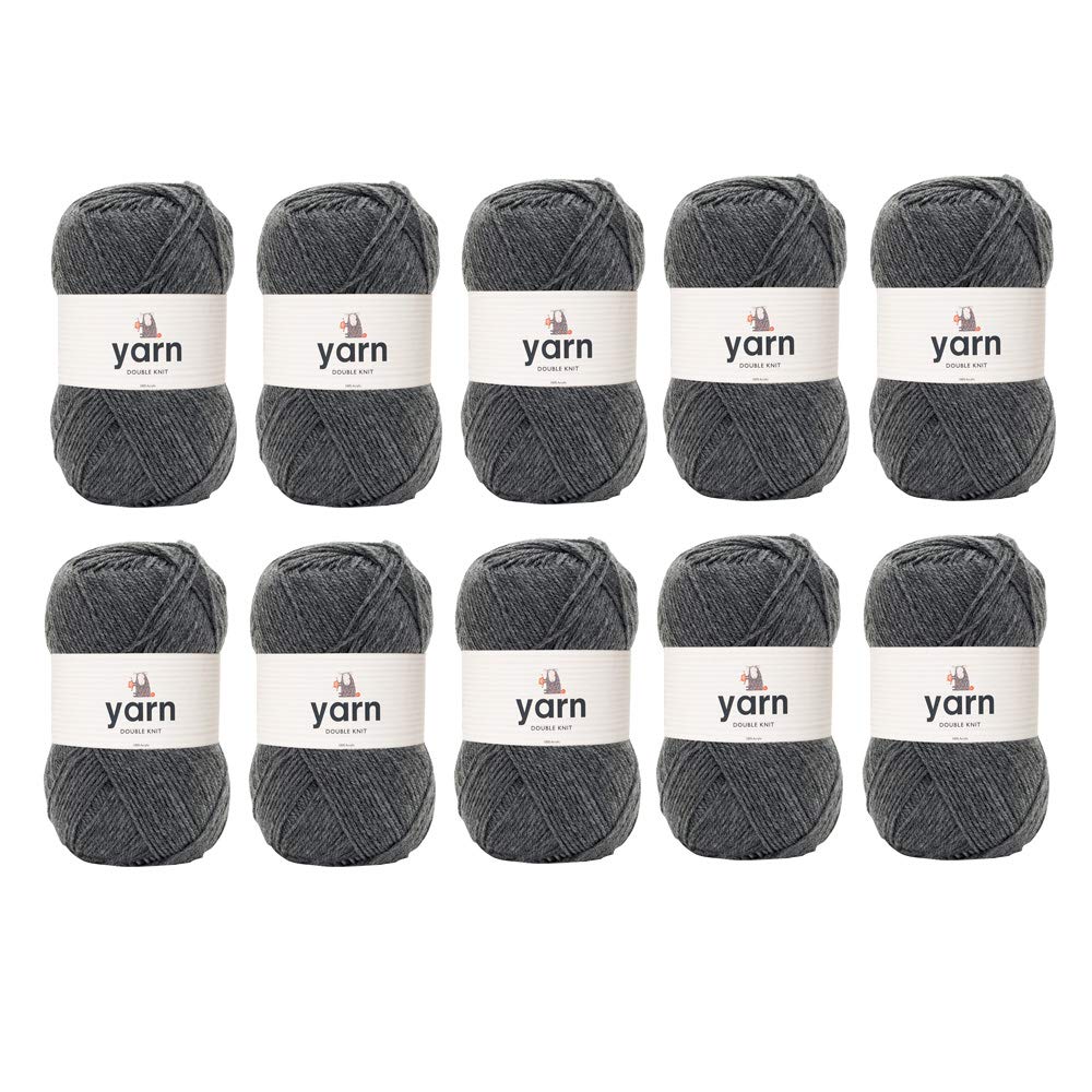 Korbond DK Yarn Grey - 10 x 100g Acrylic Wool - Lightweight, Hypoallergenic & Durable Double Knit Crochet Yarn Knitting Wool (2900m Total)