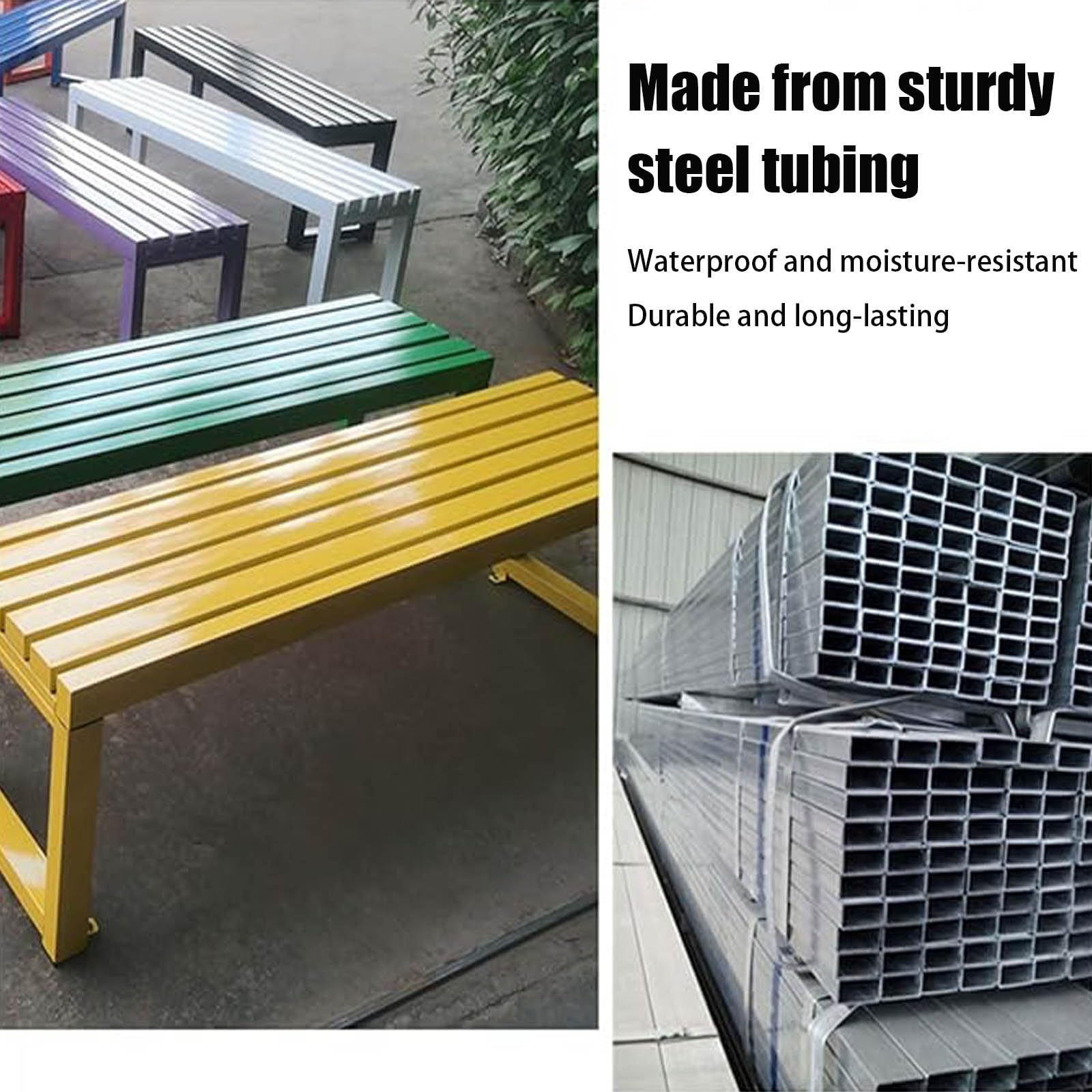 Banco de metal sin respaldo resistente a la intemperie, con listones de 39 y 71 pulgadas, asientos al aire libre para 2, comedor de patio, jardín y parque, banco de porche interior
