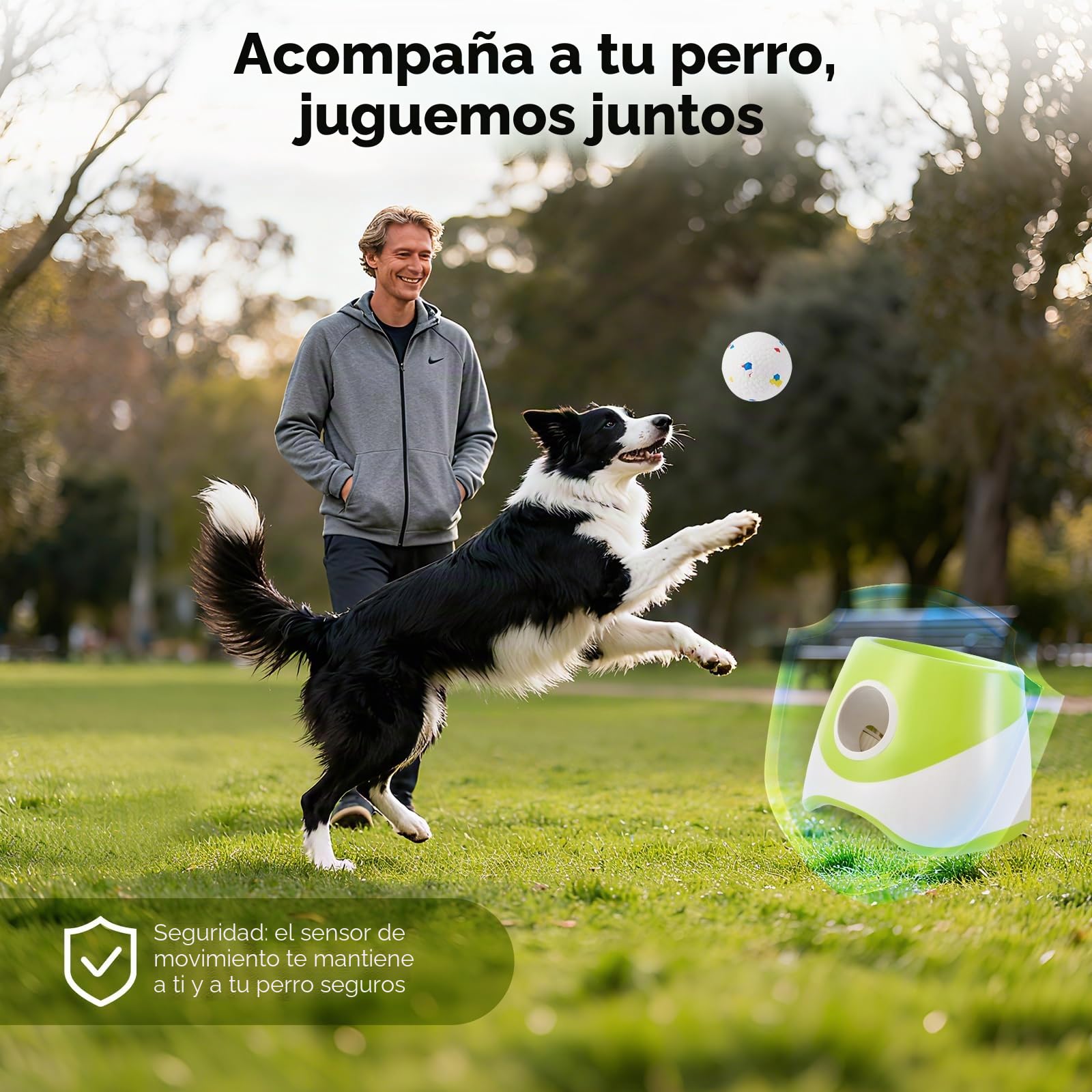 Dispara pelotas para perros, lanza bolas para perros automática, bola interactiva con 6 mini de tenis, lanzador de pelotas de tenis, distancias ajustables 3/6/9 m para pequeñas y medianas