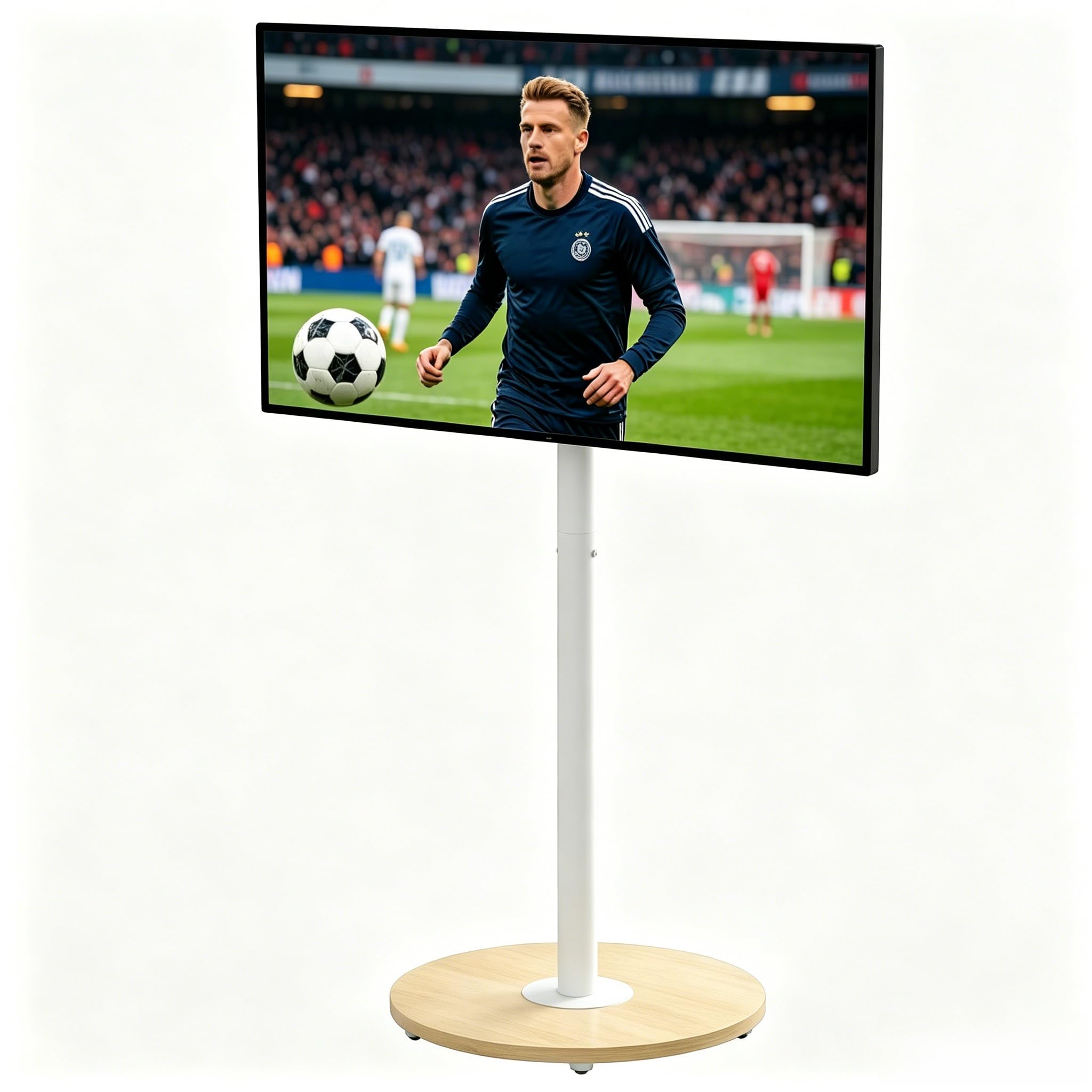 Supporto TV da Pavimento con Ruote Nascoste Legno Base per 40-75 Pollici Peso Max 50kg Max VESA 600x400mm, Regolabile in Altezza, Bianco