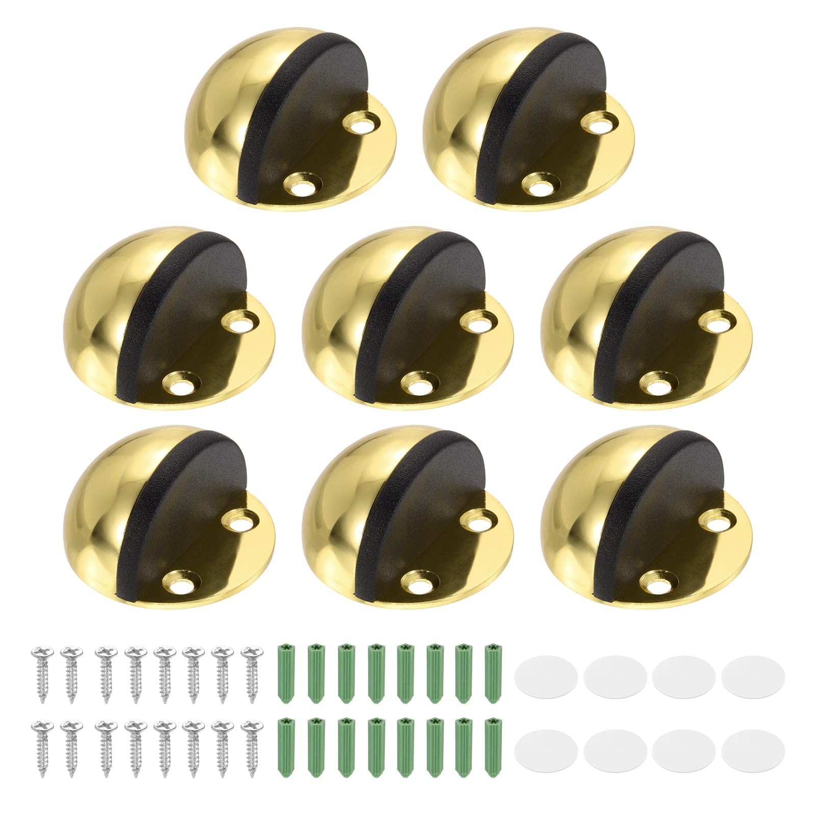 sourcing map 8 Pack Low Dome Floor Door Stop, 45mm Dia. Stainless Steel Door Stopper, Half Dome Rubber Bumper Wall Protector with Screws&Adhesive Tape for Bedroom Bathroom Office, Gold โ image 1