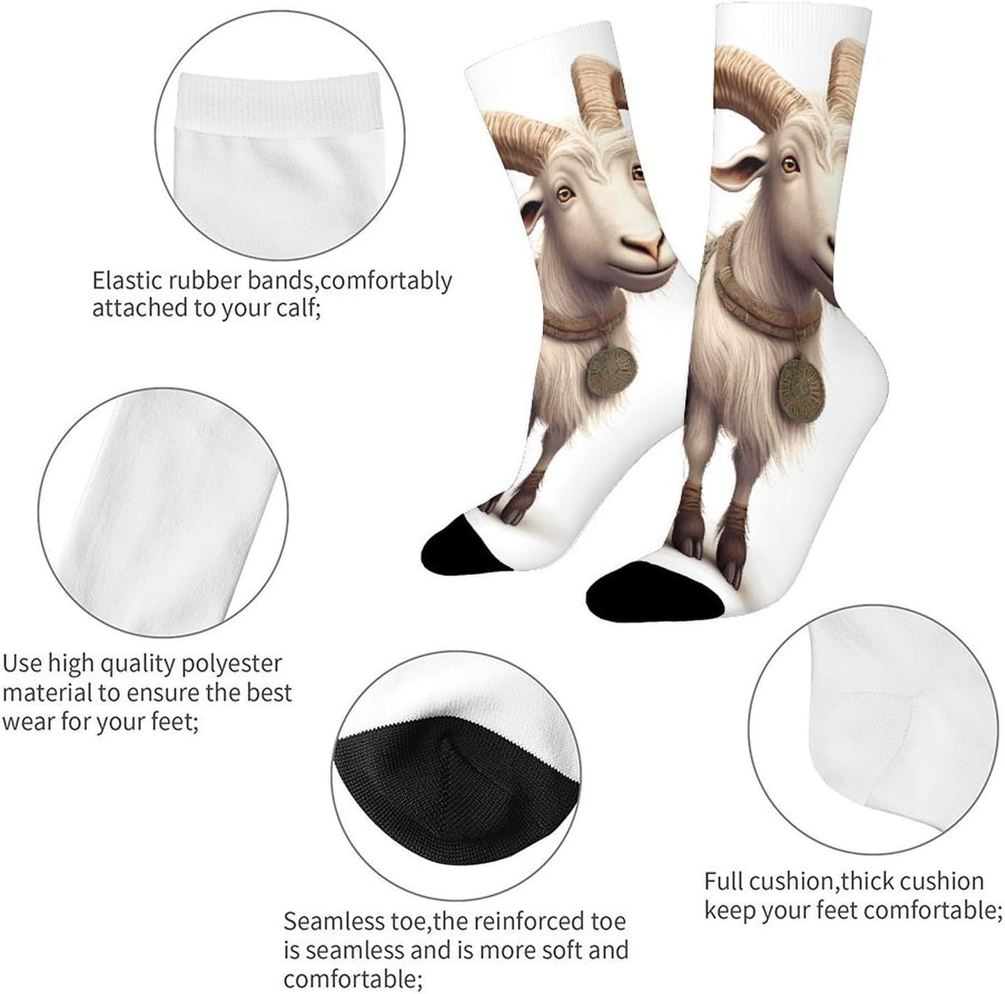 Zodiac Sheep Crew Socks Moisture Wicking Ankle High Cushioned Arch Support Seamless Toe Athletic & Casual