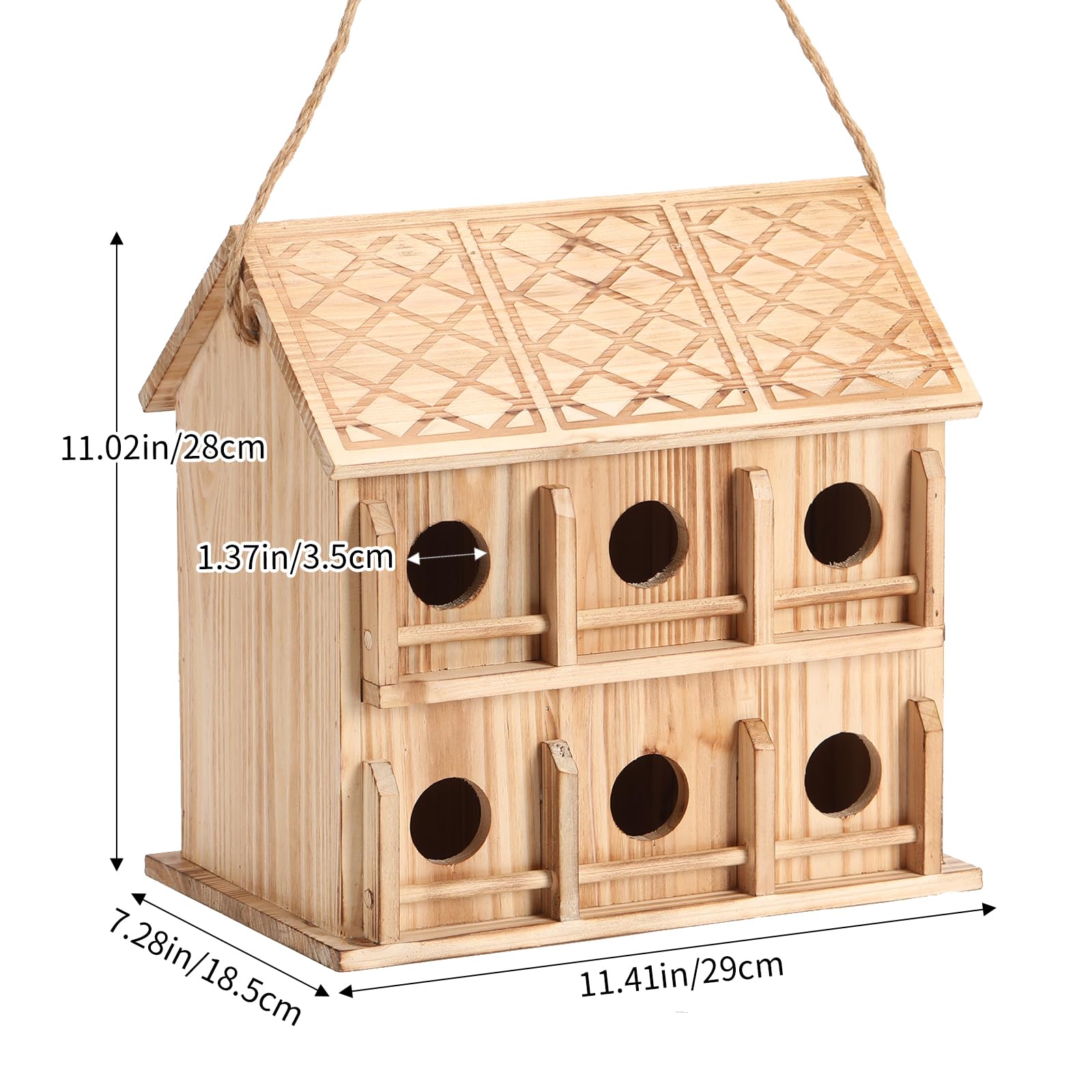 Casas para pájaros para exteriores, 6 agujeros para 6 familias de pájaros, casas de pájaros para exteriores, casa grande de colibríes (madera, juego 1)