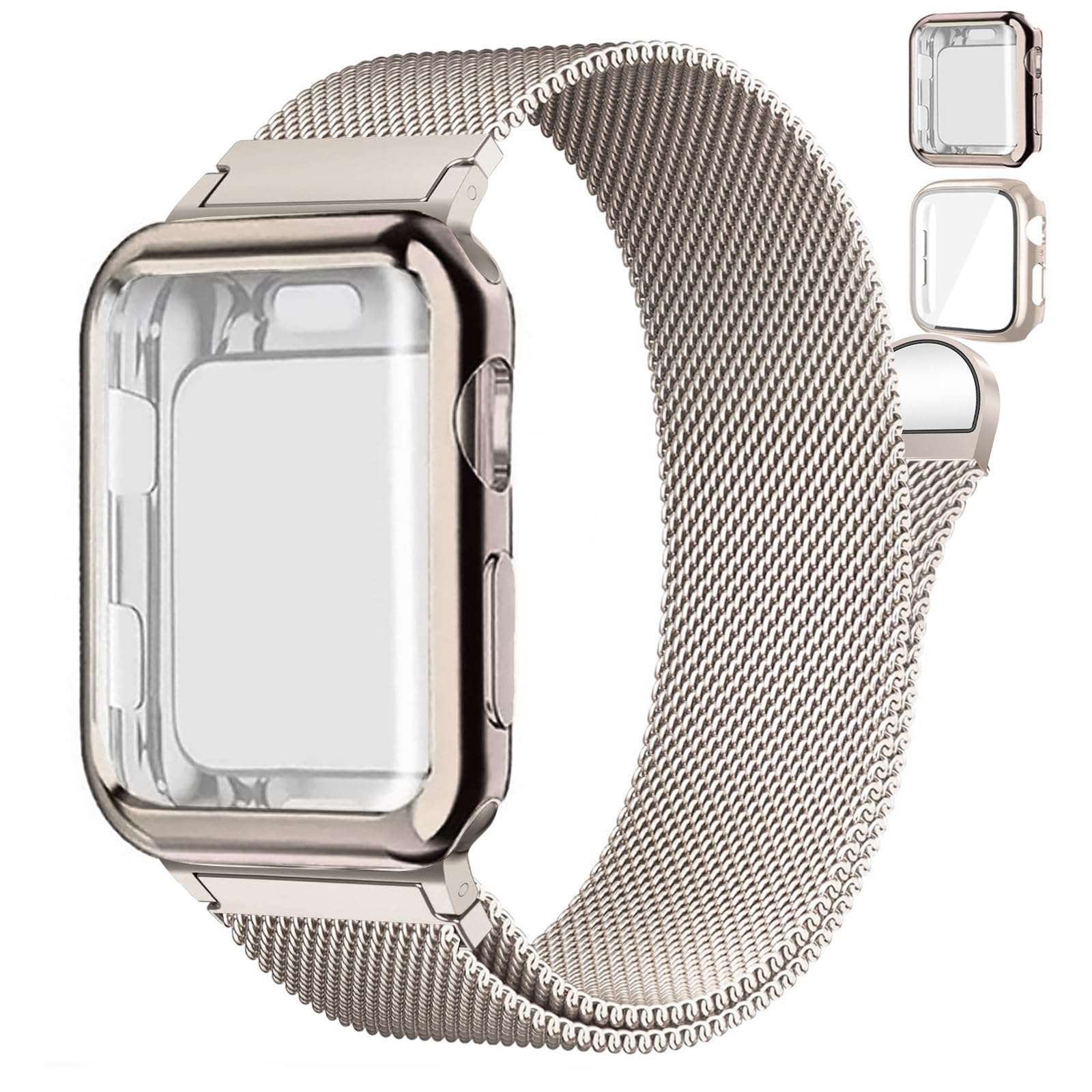 Magnetic Band and Case for Apple Watch Band 40mm 41mm 38mm 44mm 45mm 46mm 42mm Women/Men,Stainless Steel Milanese Loop Bracelet Strap with Cover Combo iWatch series 11 10 9 8 7 6 5 4 SE Ultra/2 3 49mm