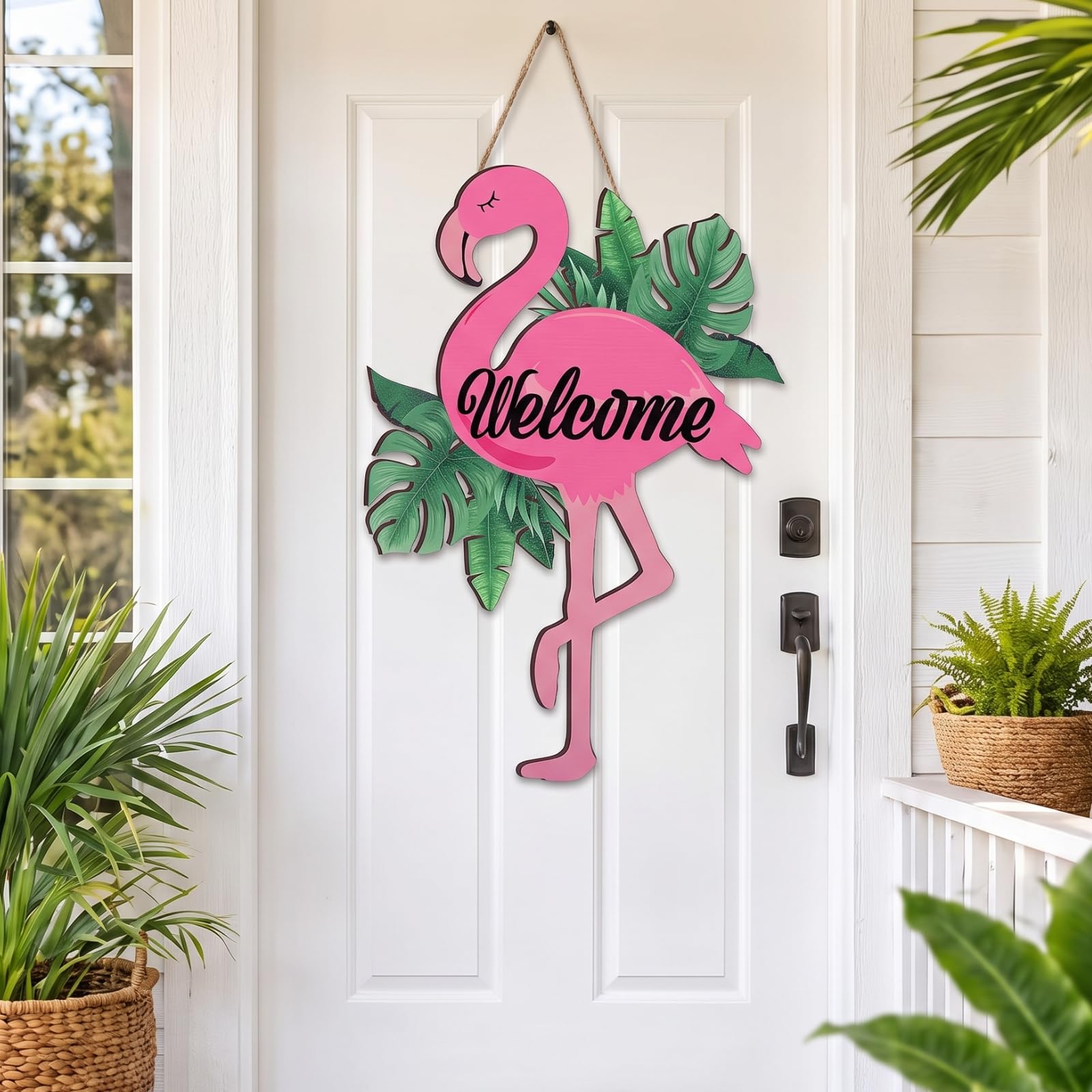 Amazon.com: Bucherry Pink Flamingo Welcome Sign Wood Small Summer