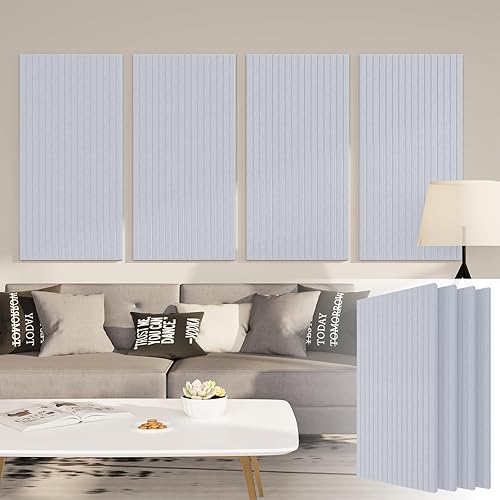 Paquete de 4 paneles acústicos de 48 x 24 x 0.4 pulgadas, paneles de pared autoadhesivos a prueba de sonido para paredes, paneles decorativos de