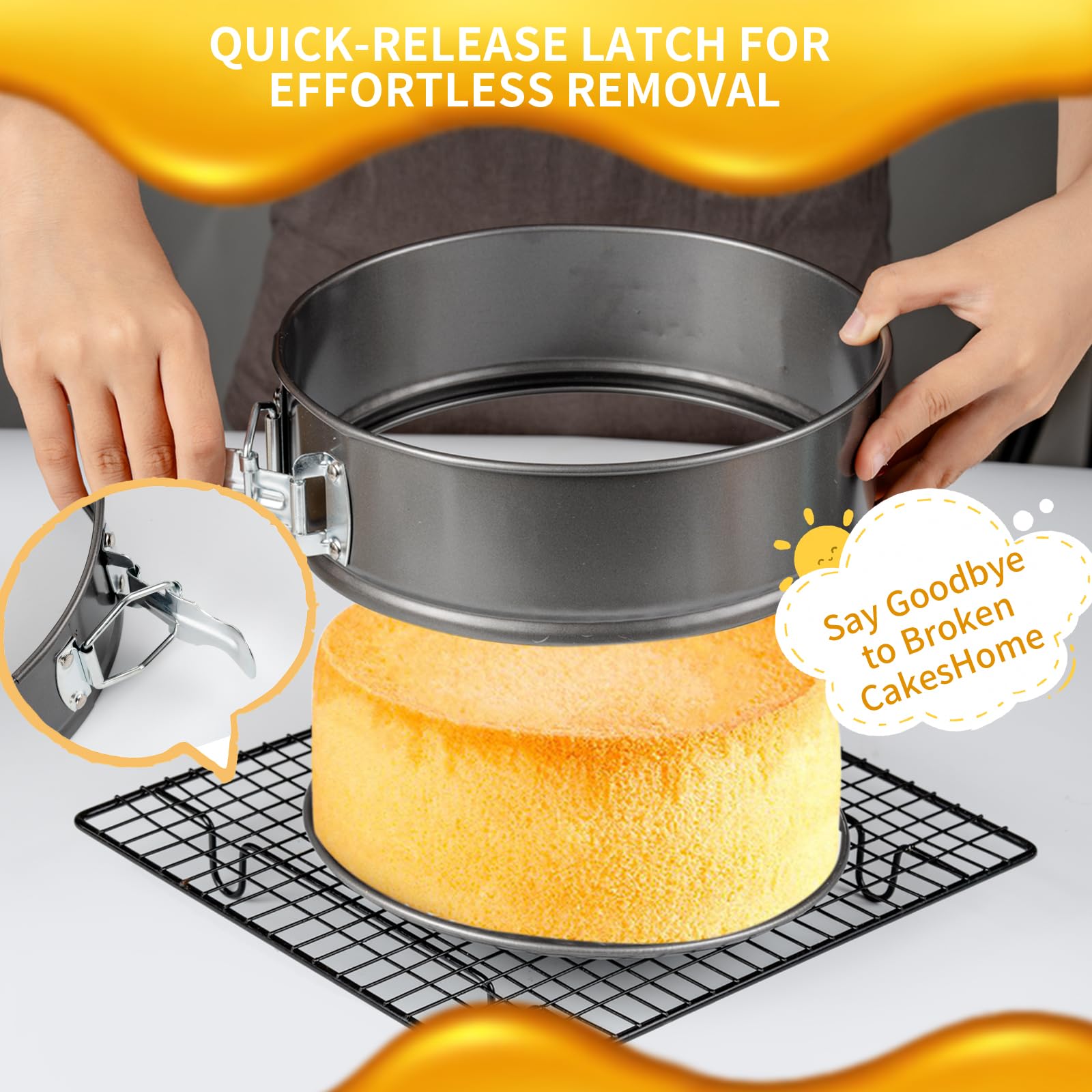 Ensemble de moules à charnière – 3 moules à charnière ronds antiadhésifs (17,8 cm, 20,3 cm, 22,9 cm) – Moules à gâteau essentiels pour gâteaux au fromage, mousse et gâteaux en couches