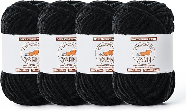 4 Pack Black Fluffy Velvet Yarn for Crocheting, Chunky Chenille Baby Blanket Yarn for Crochet, Soft Fuzzy Puzzle Yarn for Knitting, 50g/1.77oz Each Bulky Thick Amigurumi Crochet Yarns