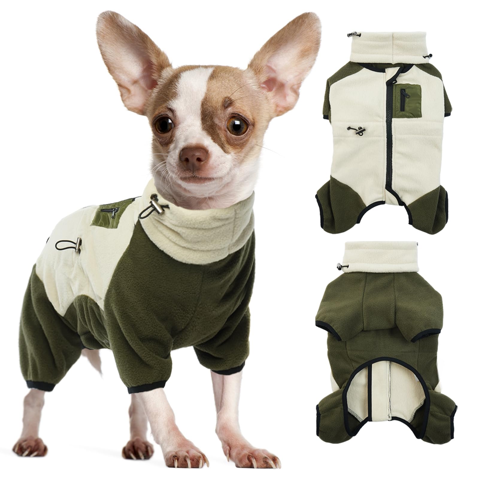 DENTRUN Hundejacke Kleine Hunde, Wintermantel Hund XS, Hunde Jacken Kleine Hunde, Abnehmbare Turtleneck Hundemantel, Hundepullover, Chihuahua Kleidung(Aprikosengrün,XS)