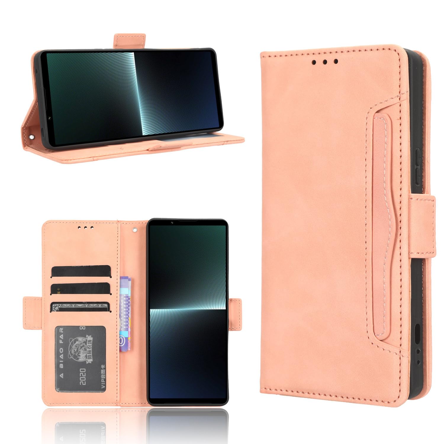 360 ° Full Body Protection Phone Shell Compatible with Sony Xperia 1 10 V Xperia1V Xperia10V XQDQ62/B XQ-DQ72 Multi-Card Slot Wallet Clip Shockproof Case (Pink,Sony Xperia 1 V)