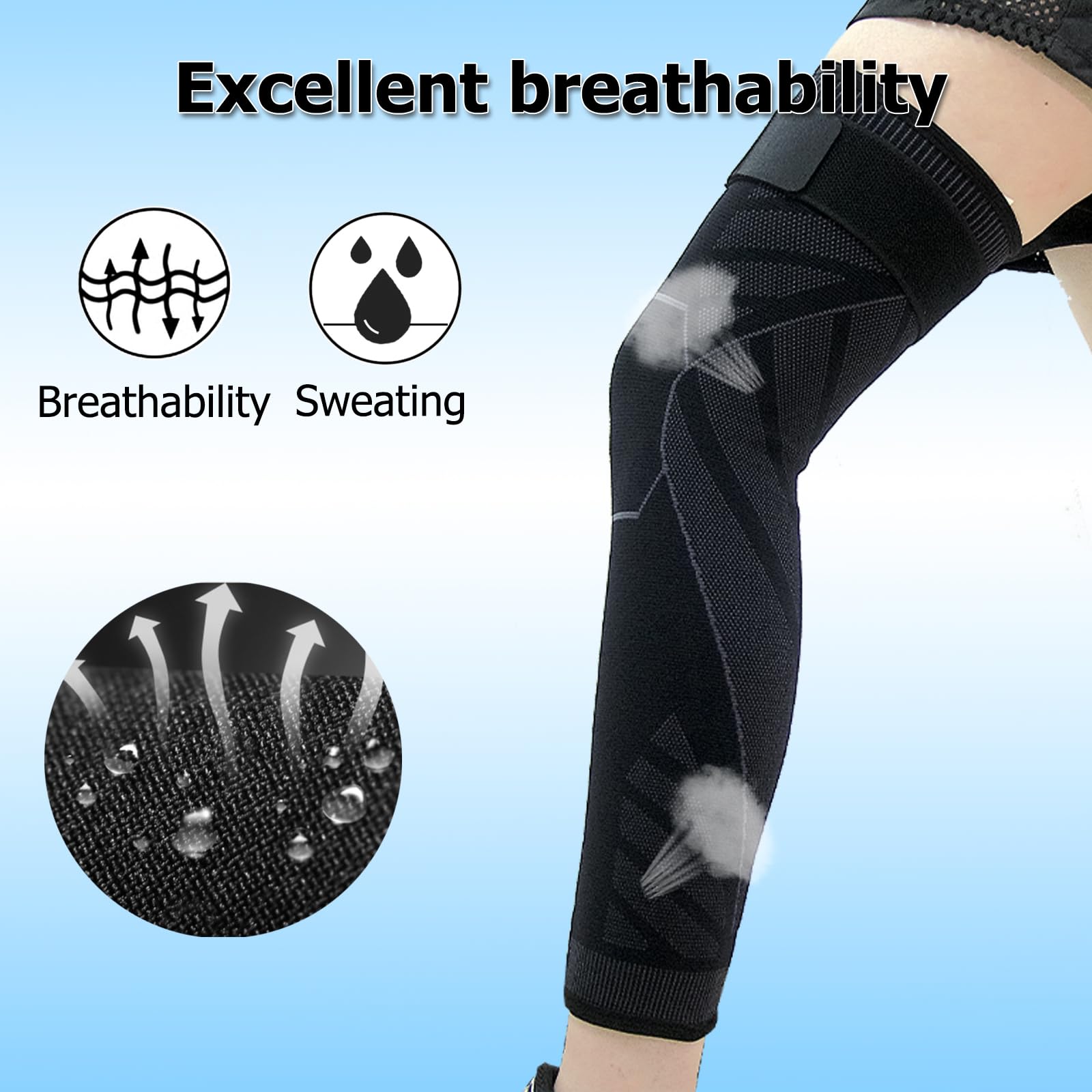Kniebandage Lang 2 Stück für Männer & Damen Kompressions Kniebandage Verstellbar Atmungsaktiv Rutschfest Elastisch für Sport K50B (Schwarz, XL)