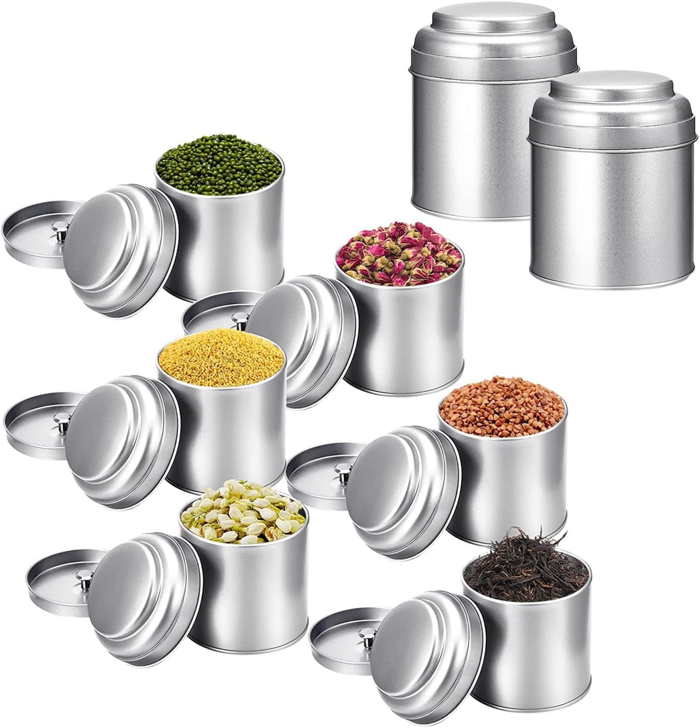 RHBLME 8 Pack Tea Tin Canister with Airtight Double Lids, 8 oz Mini Tea Canisters