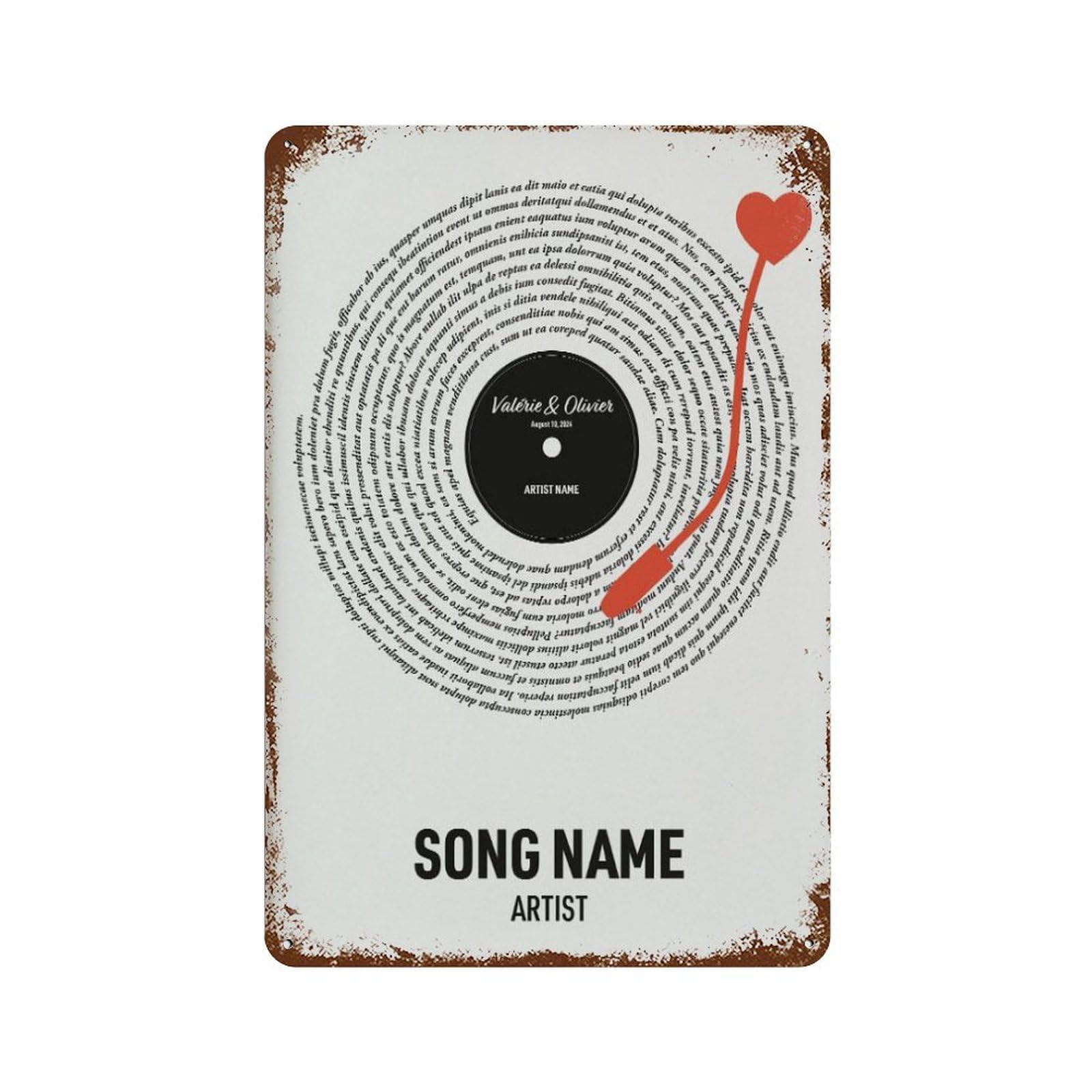 xiaoxiaoshen Custom Song Lyrics Vinyl Record Wall Decor Art Metal Tin Poster Modern Home Decor Art Home Bar Shop Decorations Vintage Sign 30x20cm