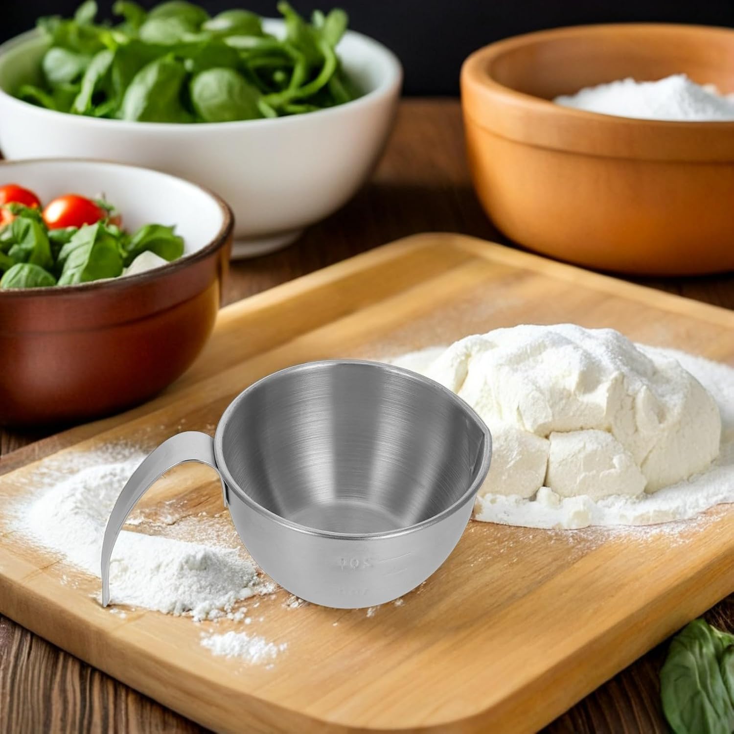 Operitacx 2pcs Stainless Steel Mixing Bowls, Measuring Cup with Pour Spout and Handle, 200ml Graduated Metal Food Prep Container for Rice, Egg Beating Batter