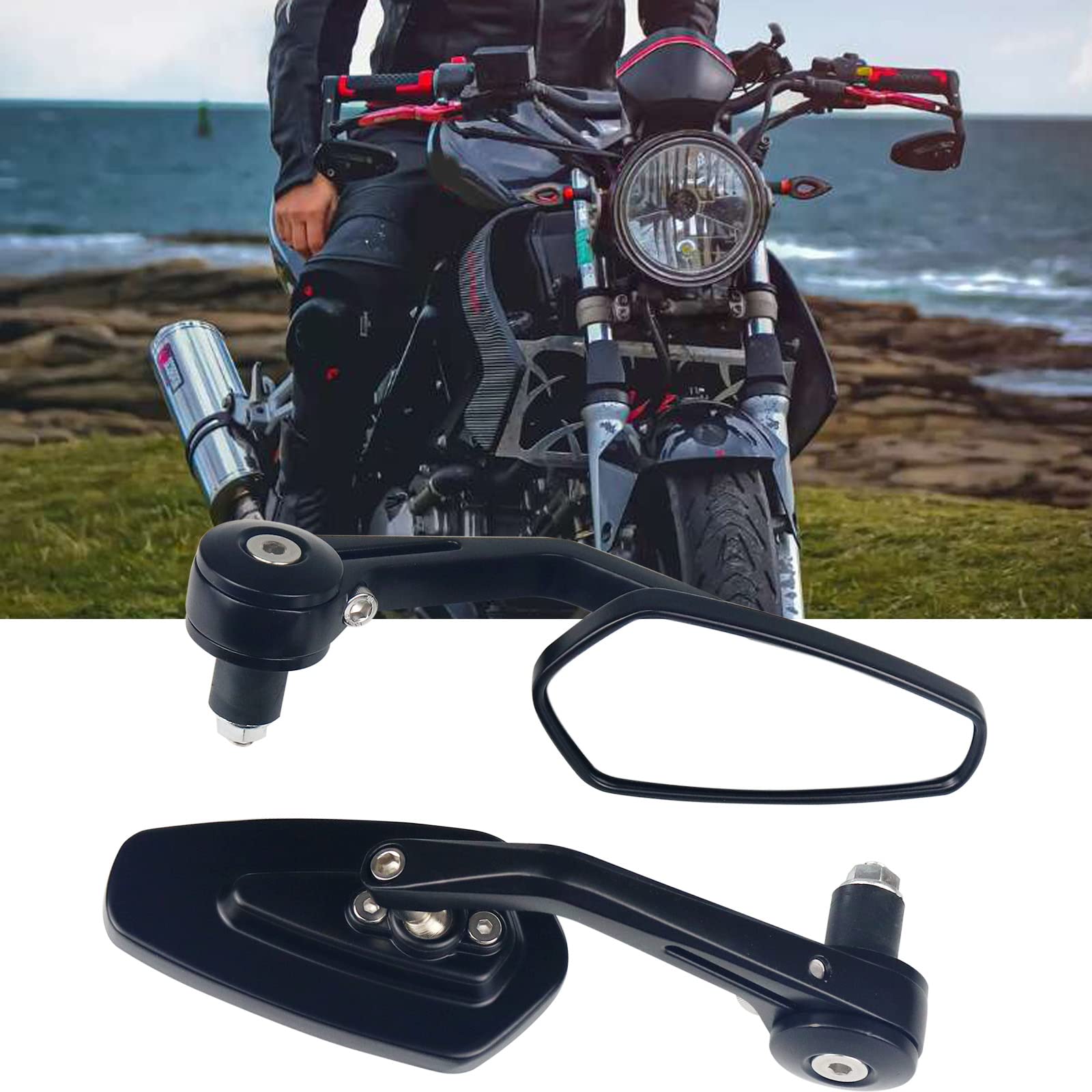 7/8" 22mm Rétroviseur de Guidon de Moto, Rétroviseurs Latéraux Moto Compatible avec Z1000 Z750 MT03 MT09 FZ6 SV650 SV1000 CB1000R CBF125 Ducati Monster M696 821