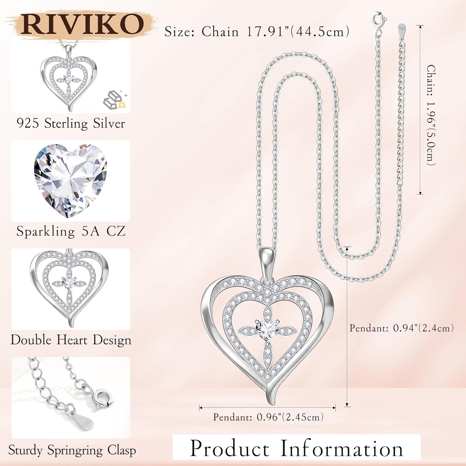 RIVIKO 925 Sterling Silver Cross Birthstone Necklace for Women,Love Heart Pendant Necklaces Trendy,Valentines Day Gifts for Her,Anniversary Jewelry Birthday Gifts for Women Wife Mother Friend - Image 6