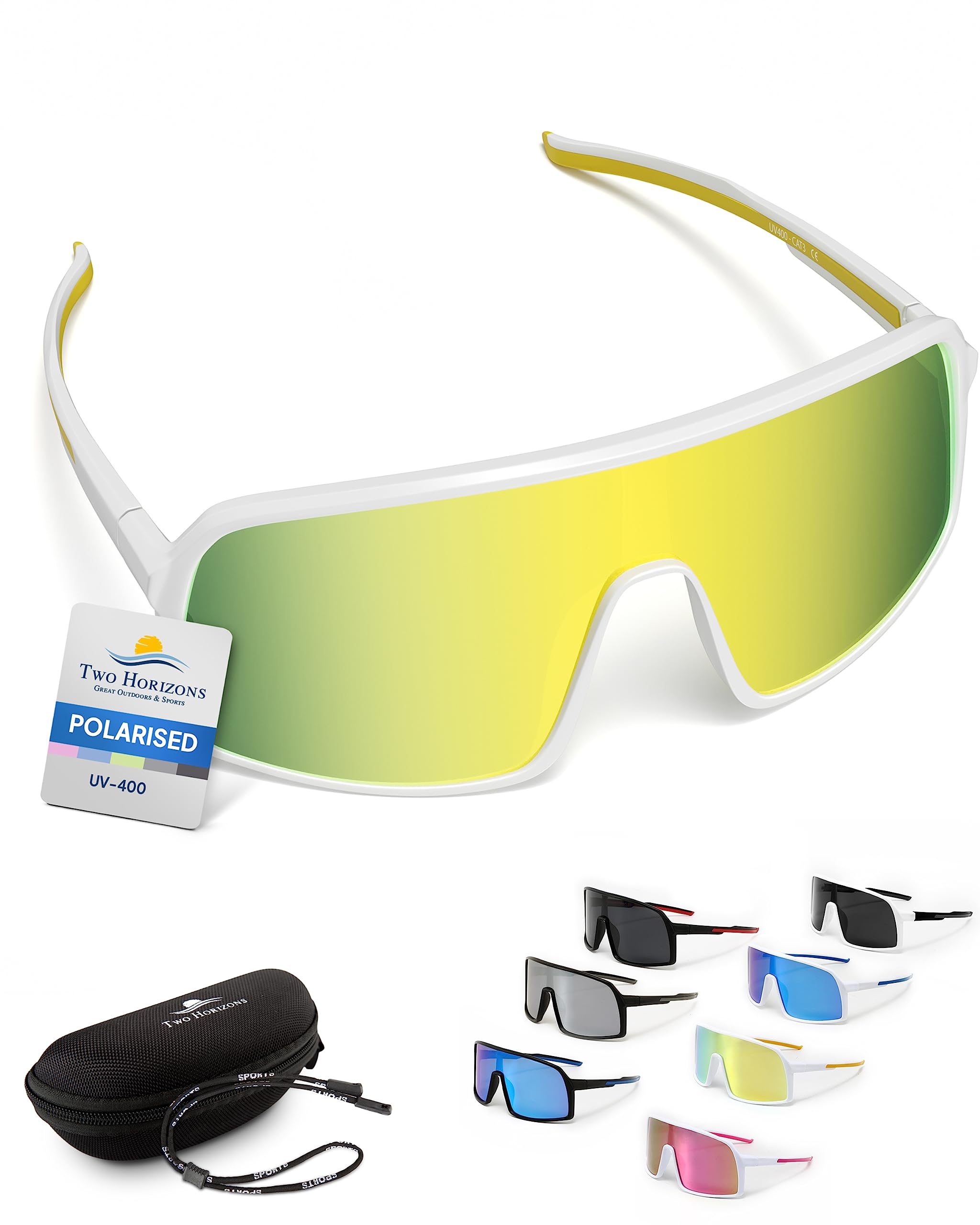 Two Horizons Occhiali sportivi di design, occhiali da bicicletta, occhiali da mountain bike, polarizzati, protezione UV400, leggeri, 20 grammi, approvati CE, per corsa, golf, sport da uomo e da donna