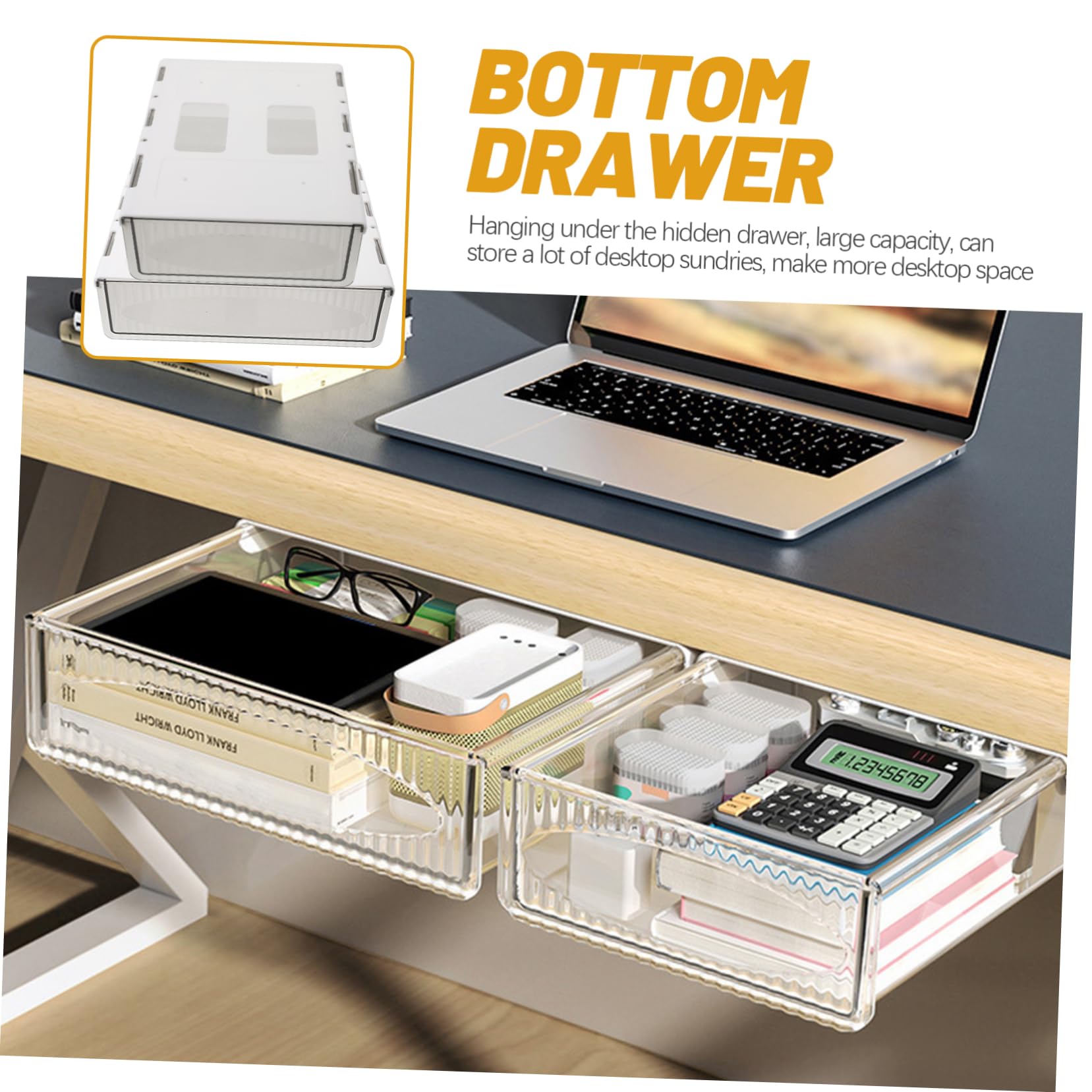 2pezzi Sotto Scrivania in Plastica Organizer da Ufficio Cassetto Nascosto per Contenere Oggetti Design Creativo Resistente e Pratico per Uso Quotidiano