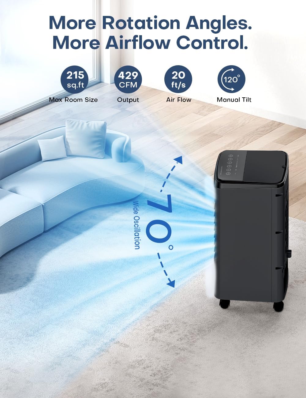 NOMEY 3-IN-1 Portable Air Conditioners,Smart Timer, 4 Ice Packs, Waterless Alert System, 4 Modes & 3 Speeds, Smart Remote, 70°Oscillation Windowless Swamp Cooler Air Conditioner Portable for Room