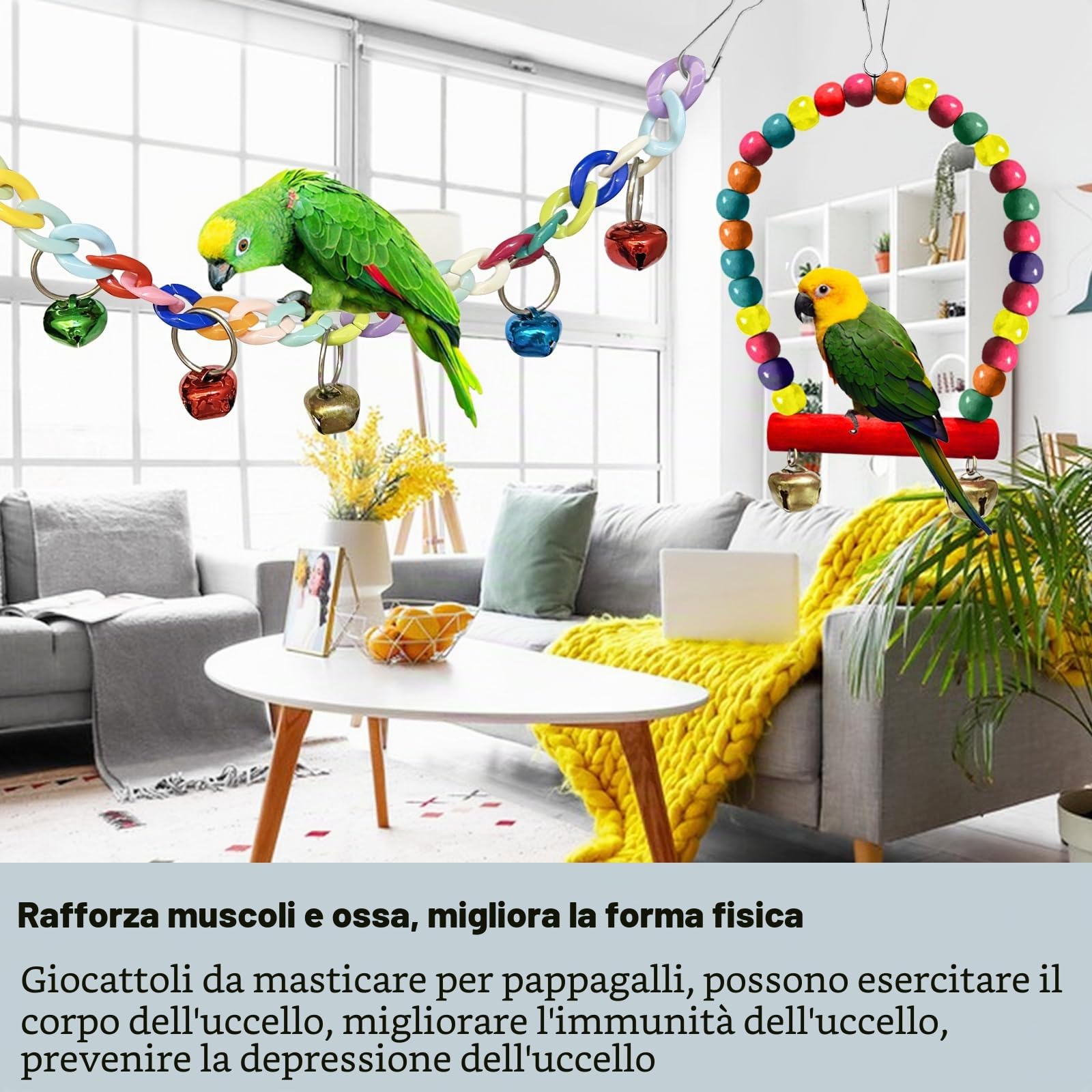 Giochi per Uccelli Pappagalli, Giochi per Pappagalli, Altalene Giocattoli per Uccelli, Giocattolo da Masticare, Altalena Arrampicata In Piedi, per Cockatiels, Pappagallini, Inseparabili