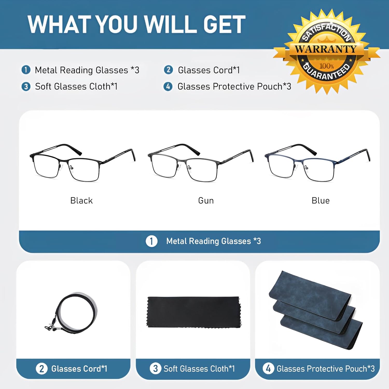 Progressive Multifocus Reading Glasses Men No Line Multifocal Transition Blue Light Readers Metal Wide Frame Eyeglasses - Image 8