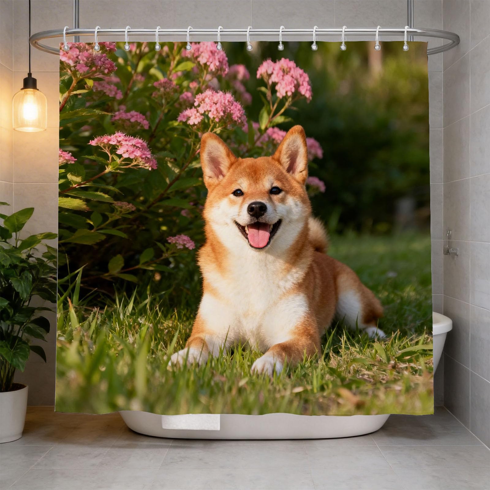 Hongduo 3D Japanese Shiba Inu Shower Curtain for Stalls Bathtubs Cute Animals Bathroom Decor Shower Curtain Set Polyester Fabric Waterproof 180x200cm/71X79 Inch with Hooks