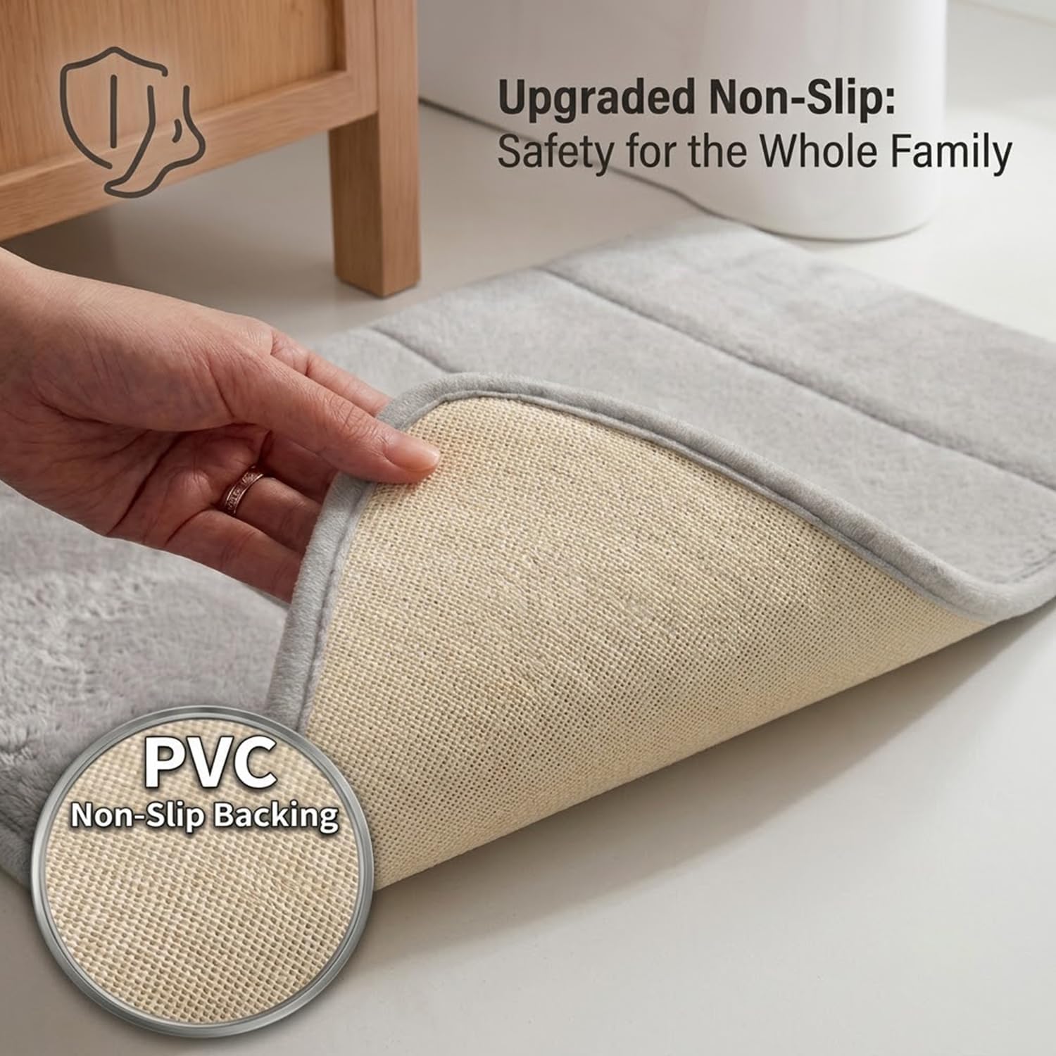 Memory Foam Bathroom Rugs Sets 2 Piece - Super Soft Absorbent Quick Dry Memory Foam Bathroom Rugs, Machine Washable Non Slip Floor Carpet for Tub Shower & Single Sink 32"x20"+24"x16"（Light Grey）