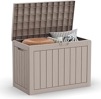 ROJIK Outdoor Storage Housing Deck Box - Waterproof Patio Furniture, Garden Tools, Cushions, Pool Accessories Storage Bench with Lockable Lid and Side Handles (Grey 48 Gal)