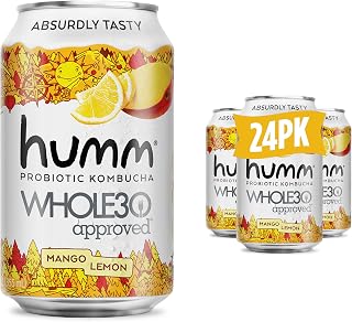 Humm Whole30 Approved Kombucha, Mango Lemon, Organic, Vegan & GMO Free (24 Pack)